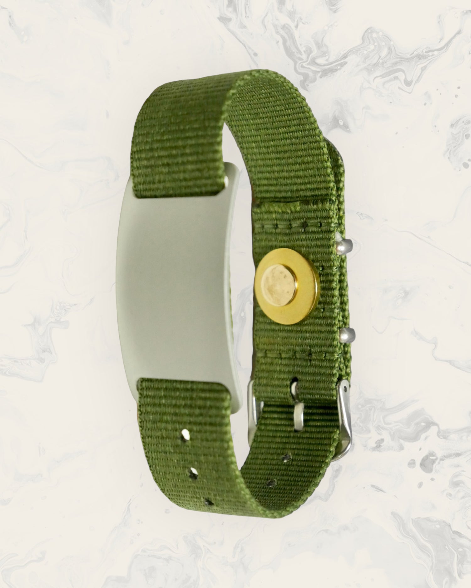 Natural Pain Relief and EMF Protection Bracelet Nylon Band Color Army Green with a Silver Slider