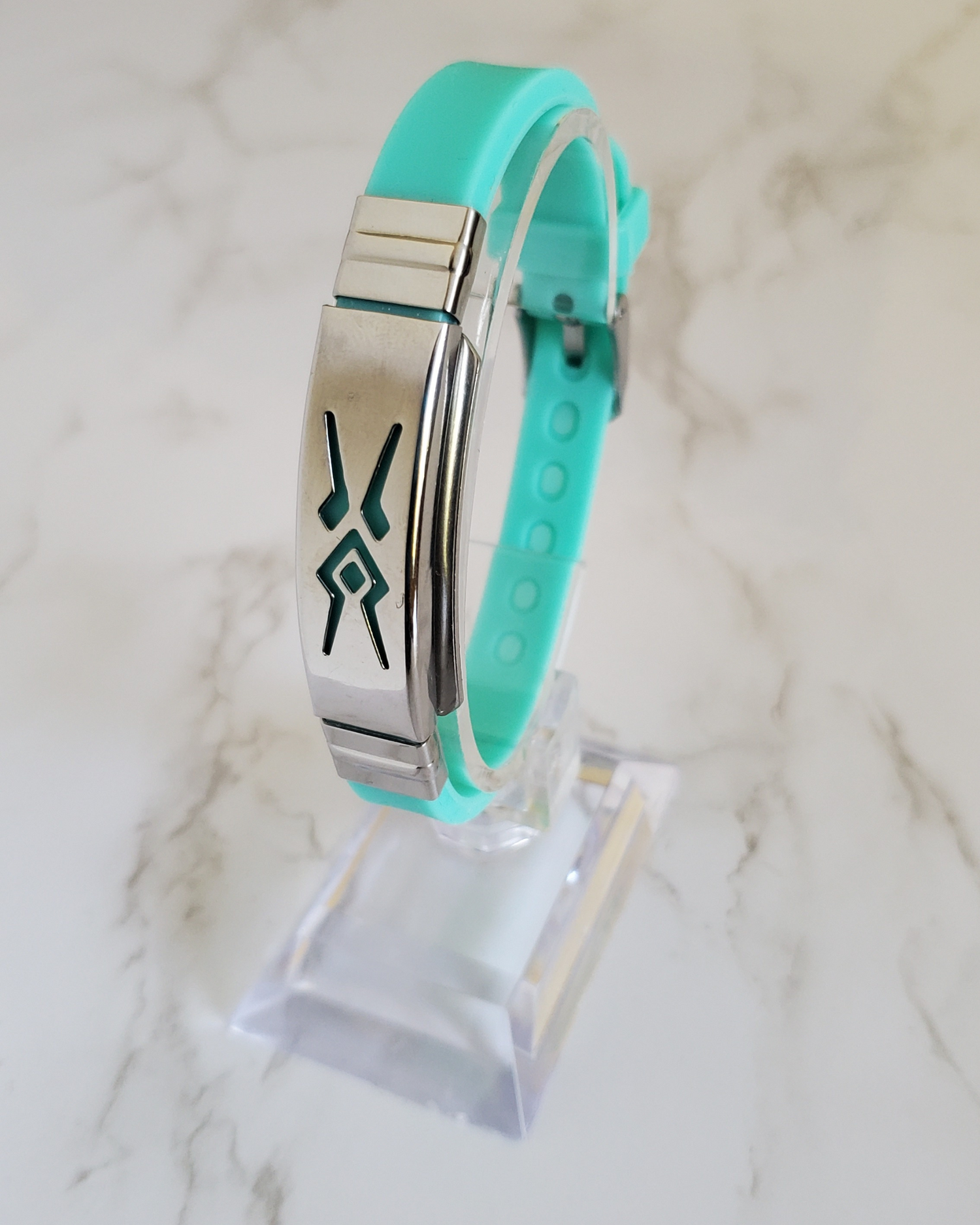 Pain Relief and EMF Protection Bracelet Aztec Neoprene Band Color Mint Green