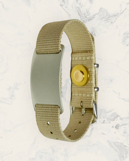 Natural Pain Relief and EMF Protection Bracelet Nylon Band Color Beige with a Silver Slider
