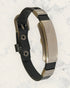 Natural Pain Relief and EMF Protection Bracelet Leather Band Color Black with Blank design on a silver metal slider