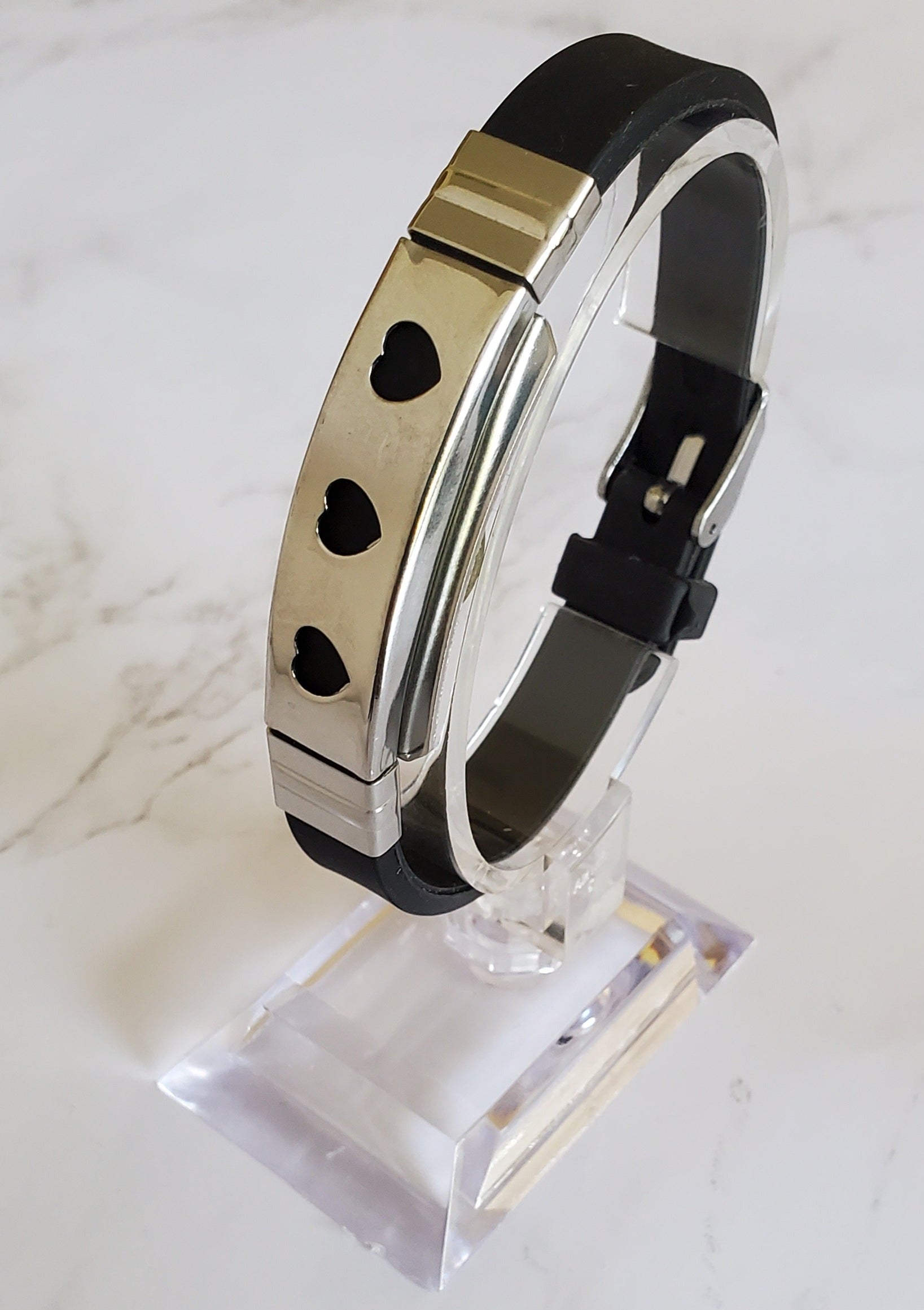 Frequency Jewelry Natural Pain Relief and EMF Protection Bracelet Hearts Neoprene Band Color Black