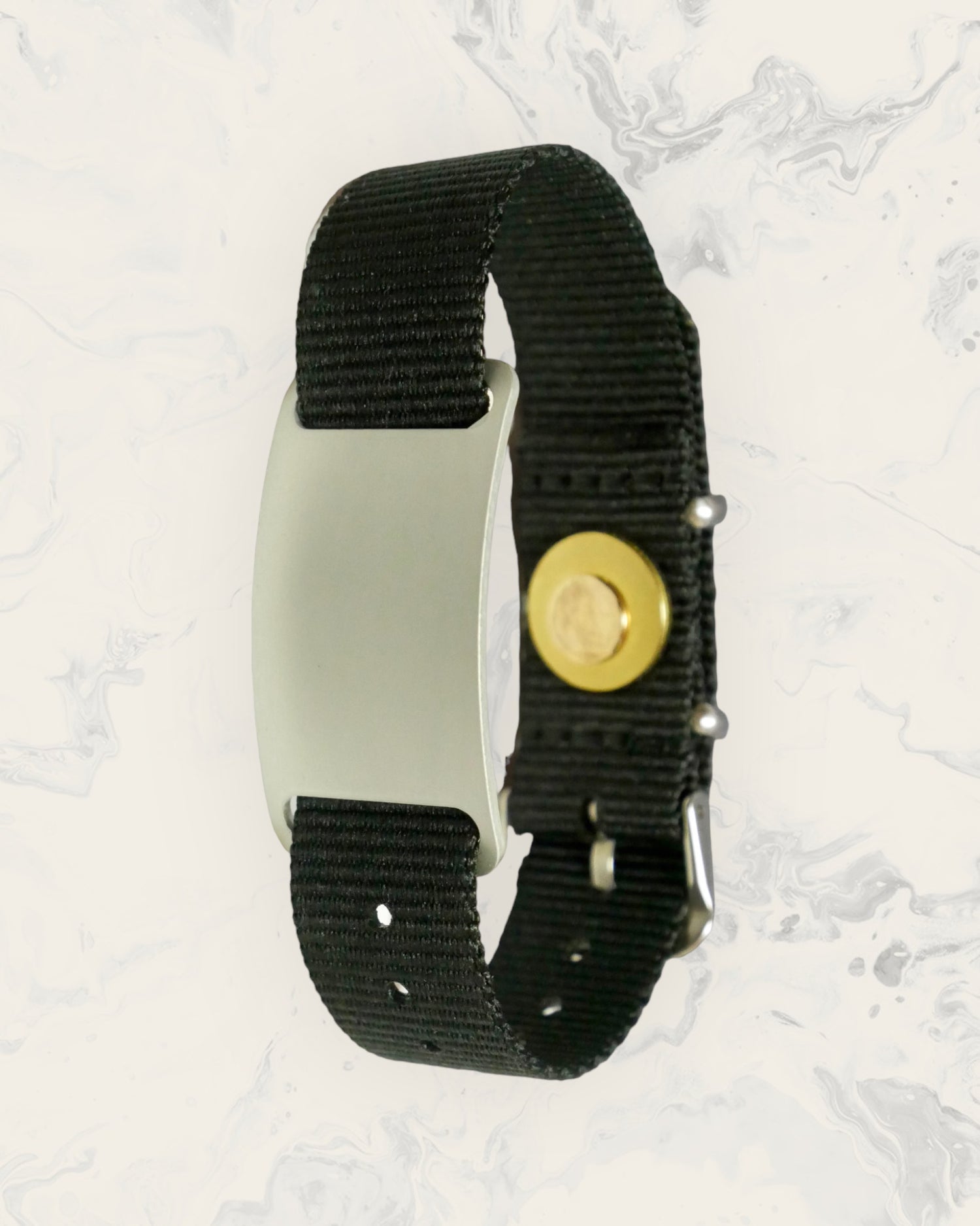 Natural Pain Relief and EMF Protection Bracelet Nylon Band Color Black with a Silver Slider