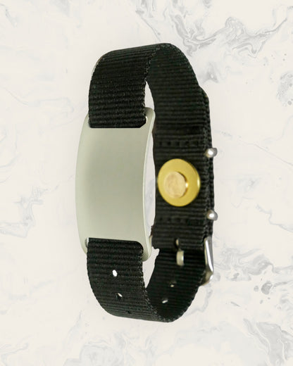 Natural Pain Relief and EMF Protection Bracelet Nylon Band Color Black with a Silver Slider