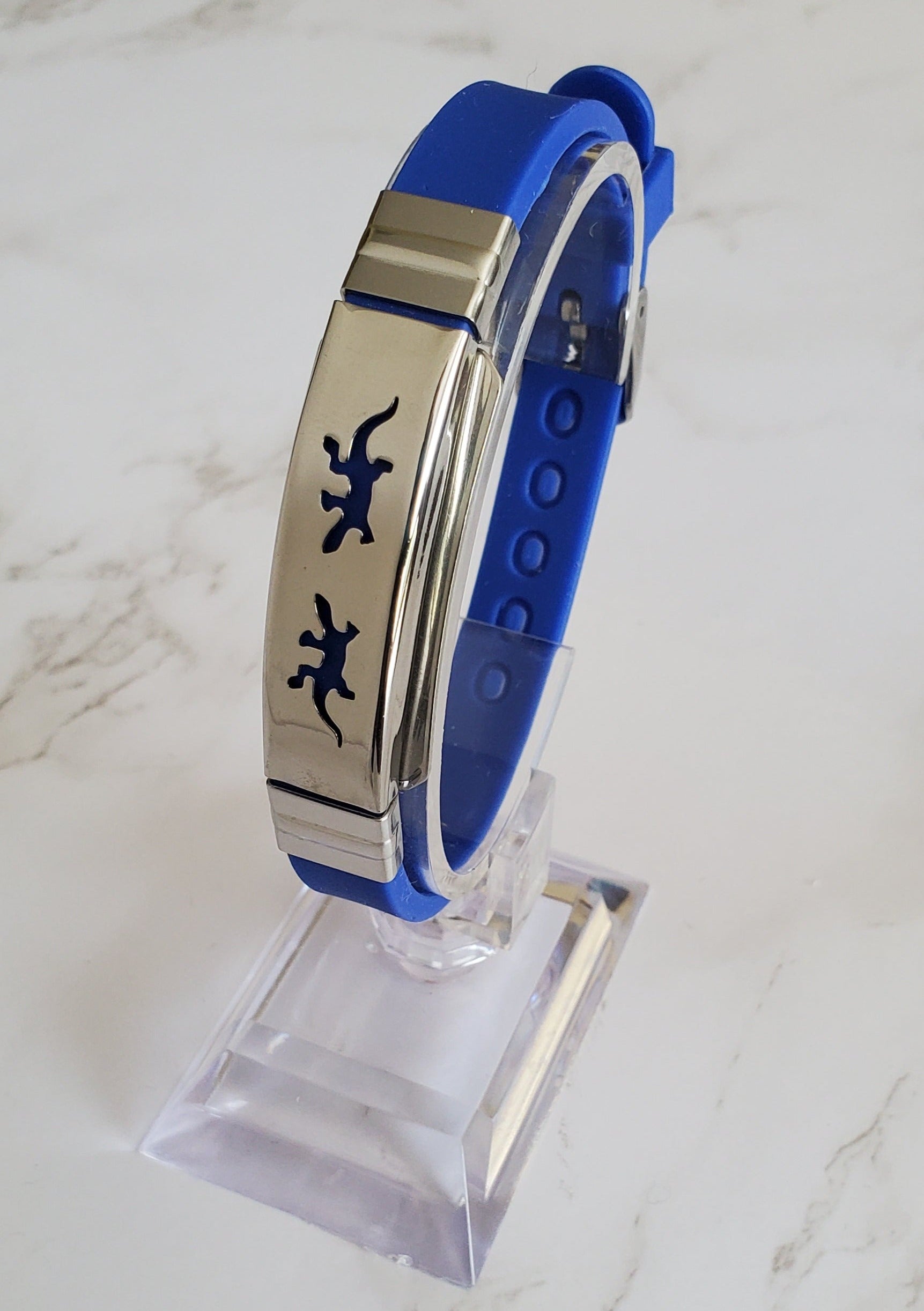 Frequency Jewelry Natural Pain Relief and EMF Protection Bracelet Gecko Neoprene Band Color Royal Blue