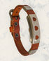 Natural Pain Relief and EMF Protection Bracelet Leather Band Color Burnt Orange with Three Hearts design on a silver metal slider