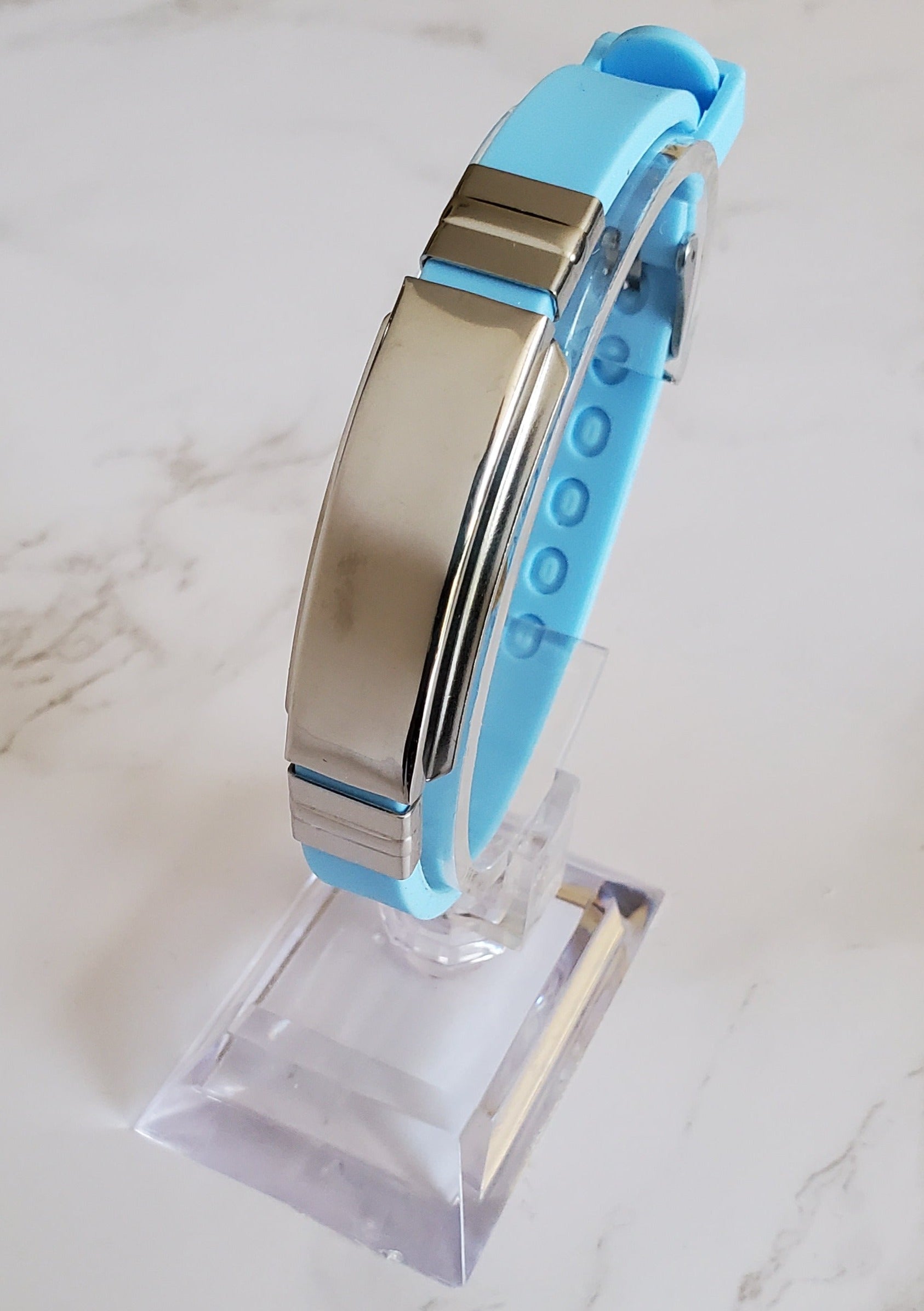 Frequency Jewelry Natural Pain Relief and EMF Protection Bracelet Blank Neoprene Band Color Light Blue