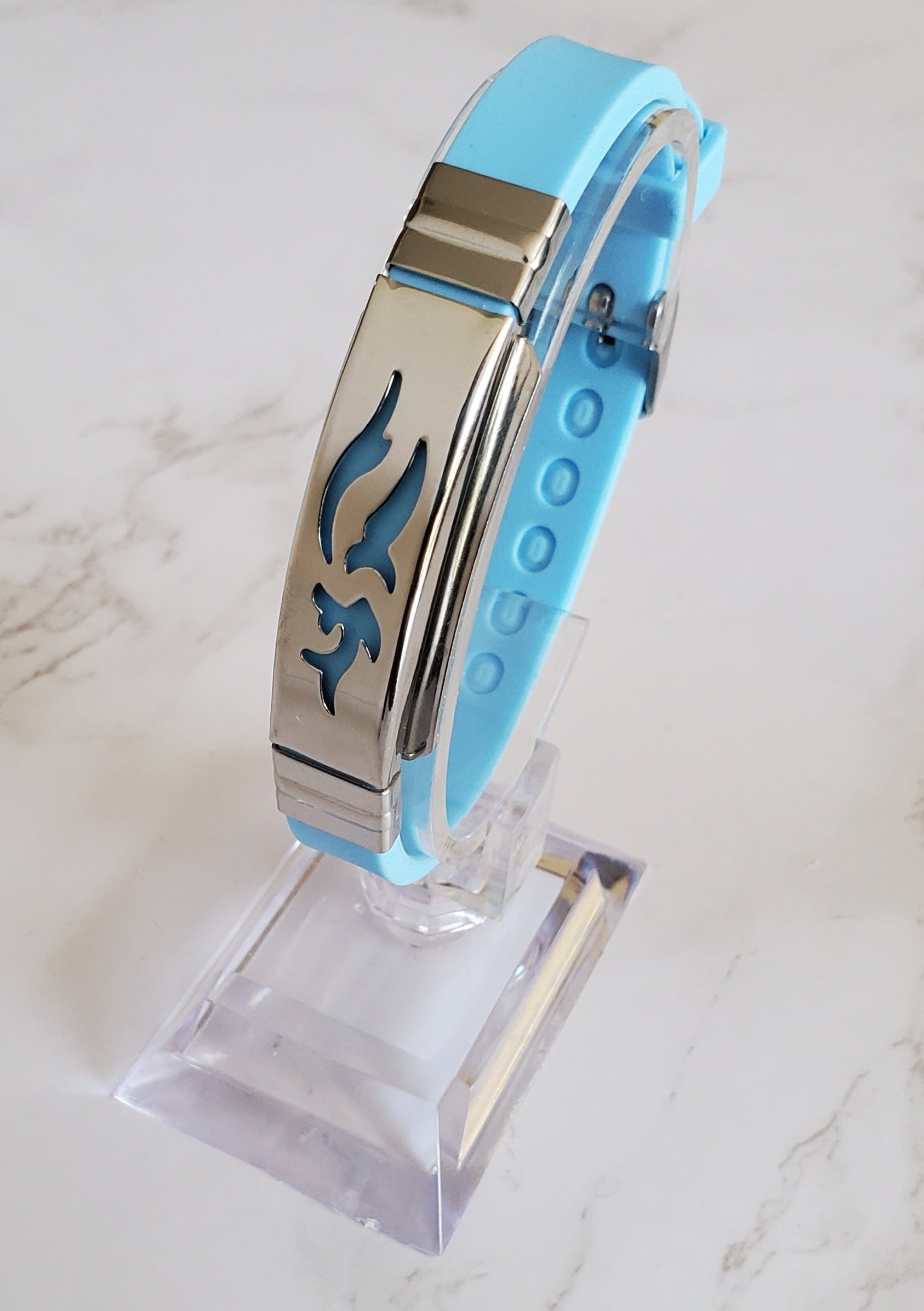Frequency Jewelry Natural Pain Relief and EMF Protection Bracelet Dolphin Neoprene Band Color Light Blue
