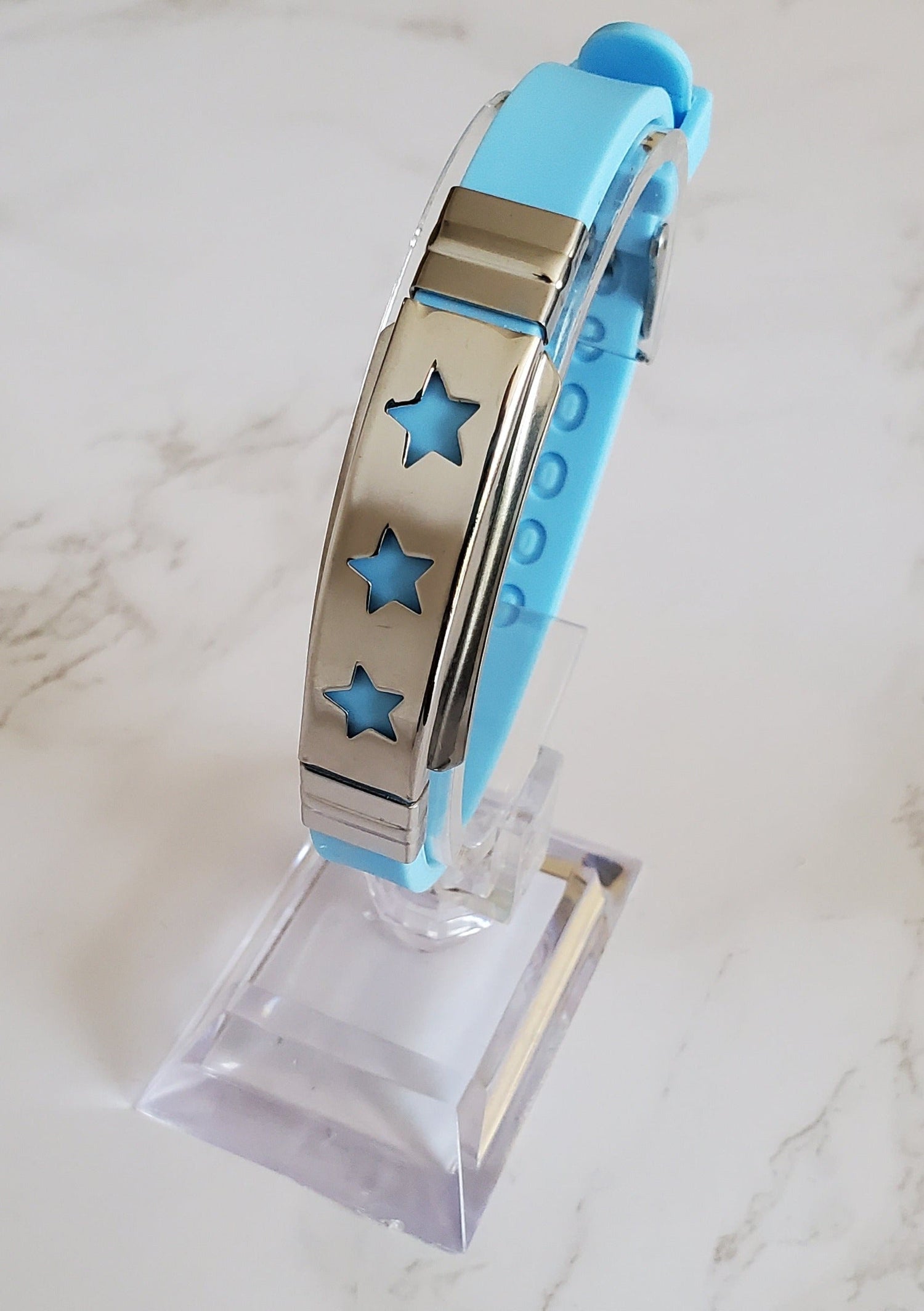 Pain Relief and EMF Protection Bracelet Stars Neoprene Band Color Light Blue