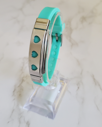 Pain Relief and EMF Protection Bracelet Hearts Neoprene Band Color Mint Green
