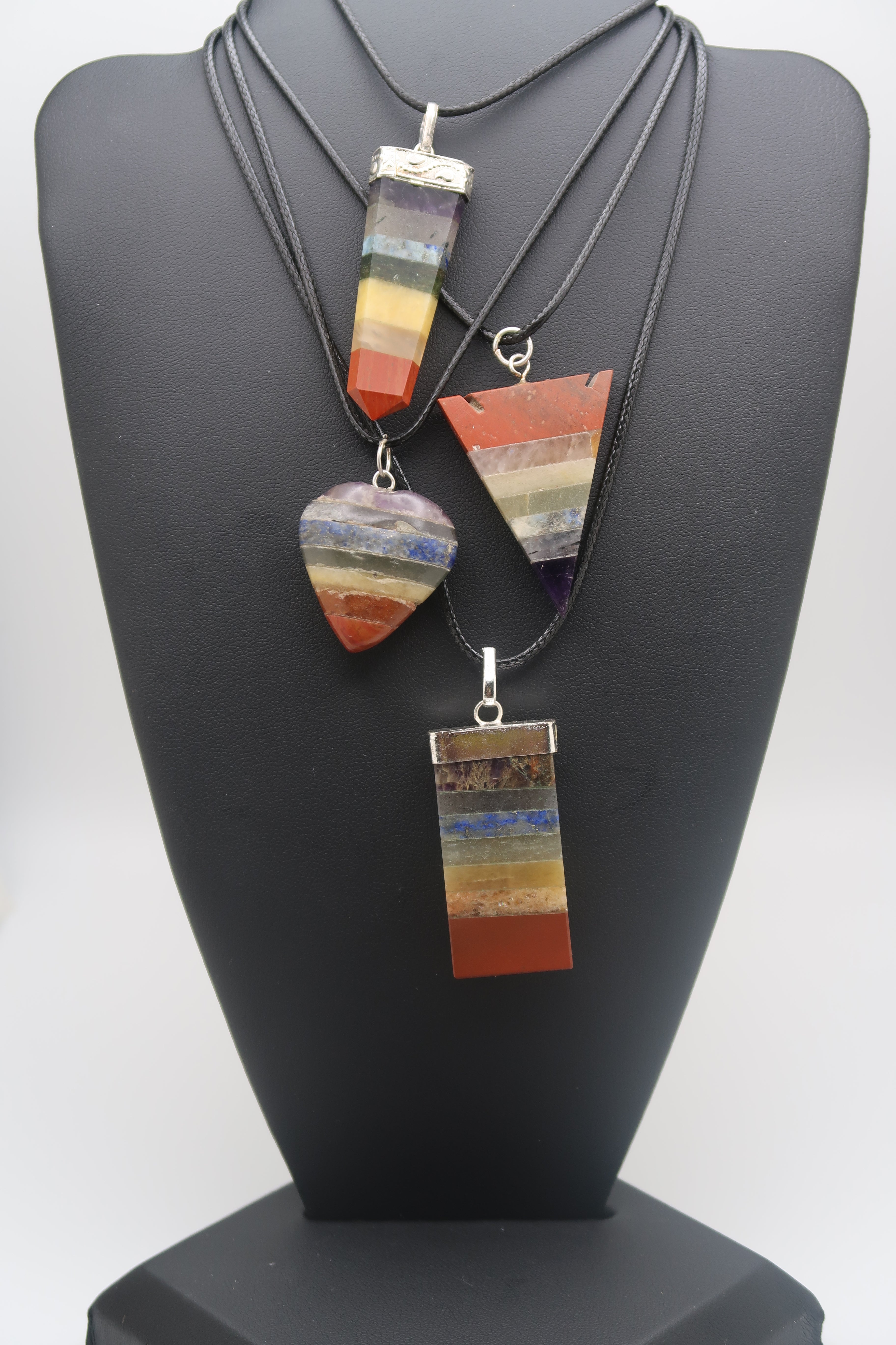 Frequency Jewelry Natural Pain Relief and Protection from 5G and EMFs Display of 4 Chakra Necklaces