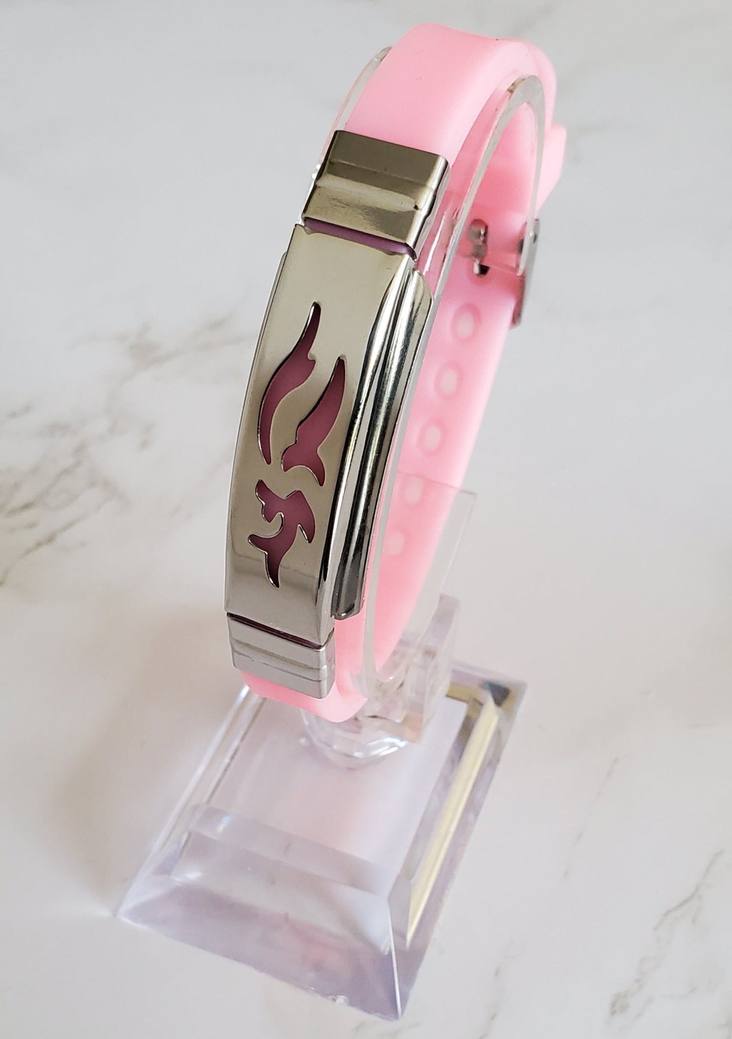 Frequency Jewelry Natural Pain Relief and EMF Protection Bracelet Dolphin Neoprene Band Color Light Pink