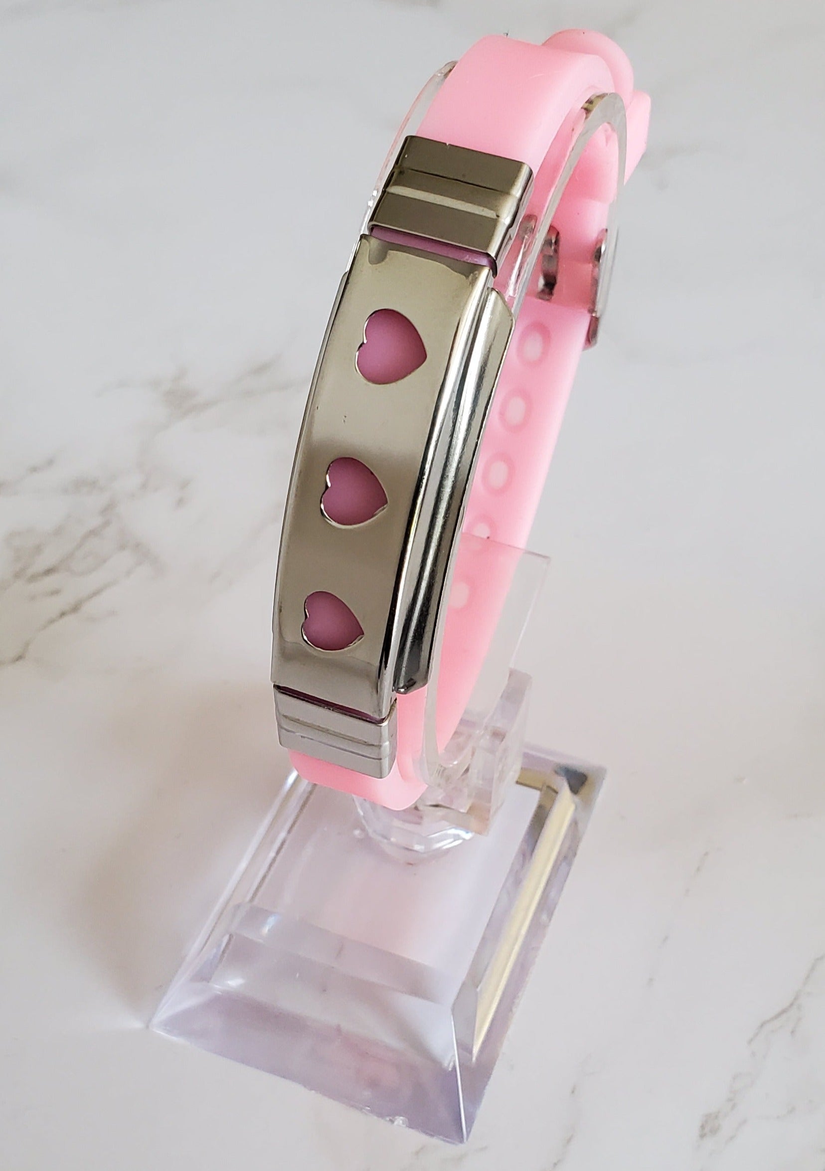 Frequency Jewelry Natural Pain Relief and EMF Protection Bracelet Hearts Neoprene Band Color Light Pink