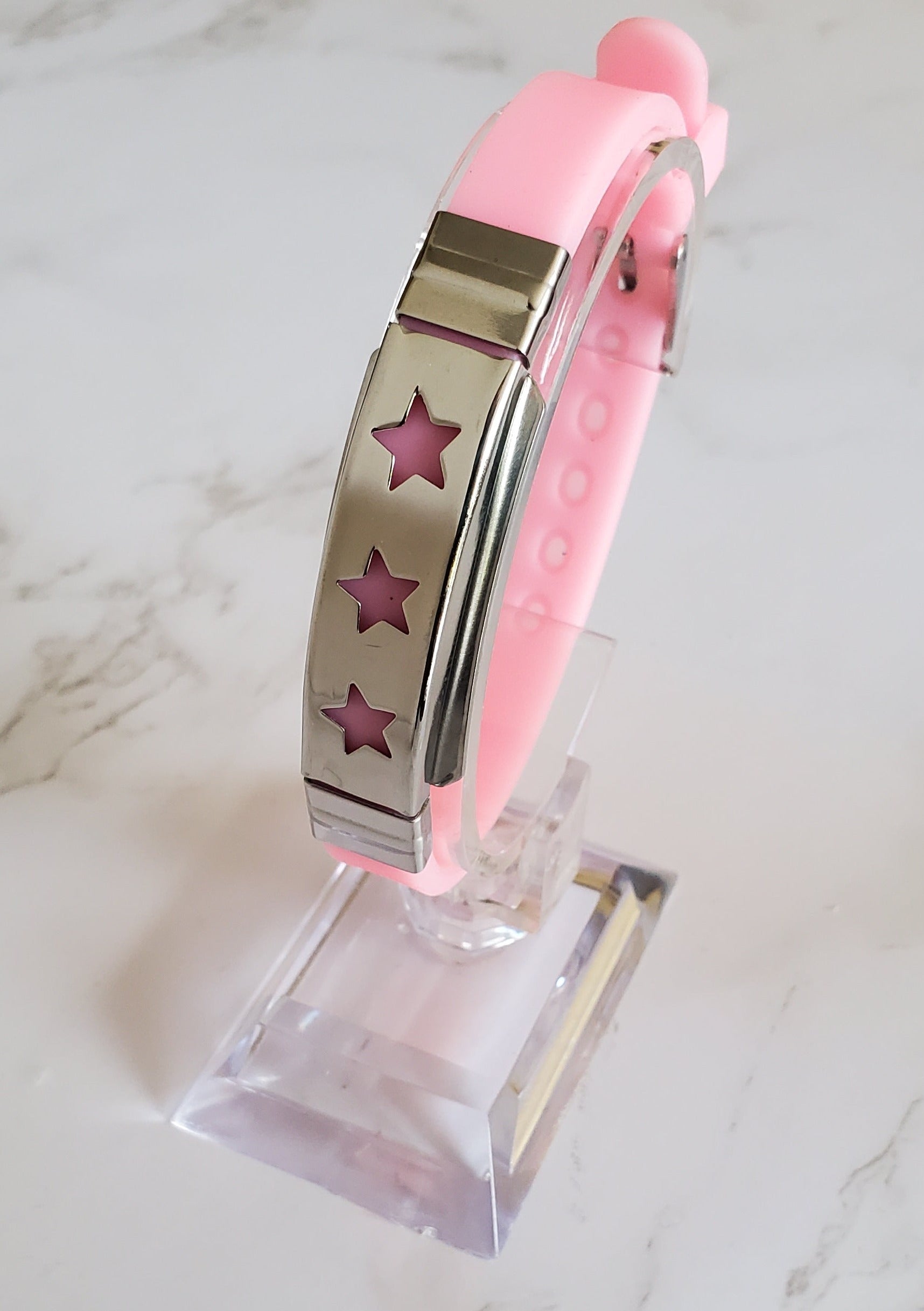 Frequency Jewelry Natural Pain Relief and EMF Protection Bracelet Stars Neoprene Band Color Light Pink