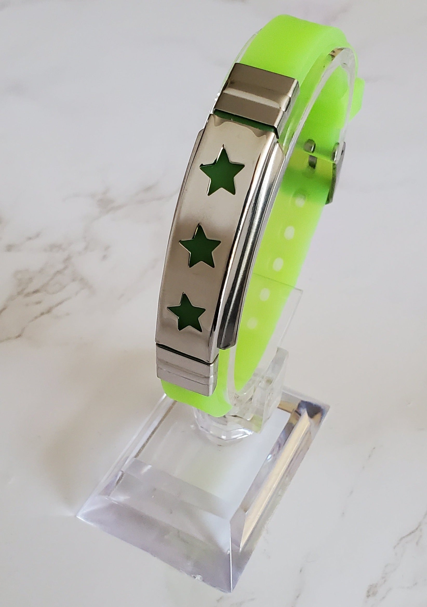Pain Relief and EMF Protection Bracelet Stars Neoprene Band Color Lime Green