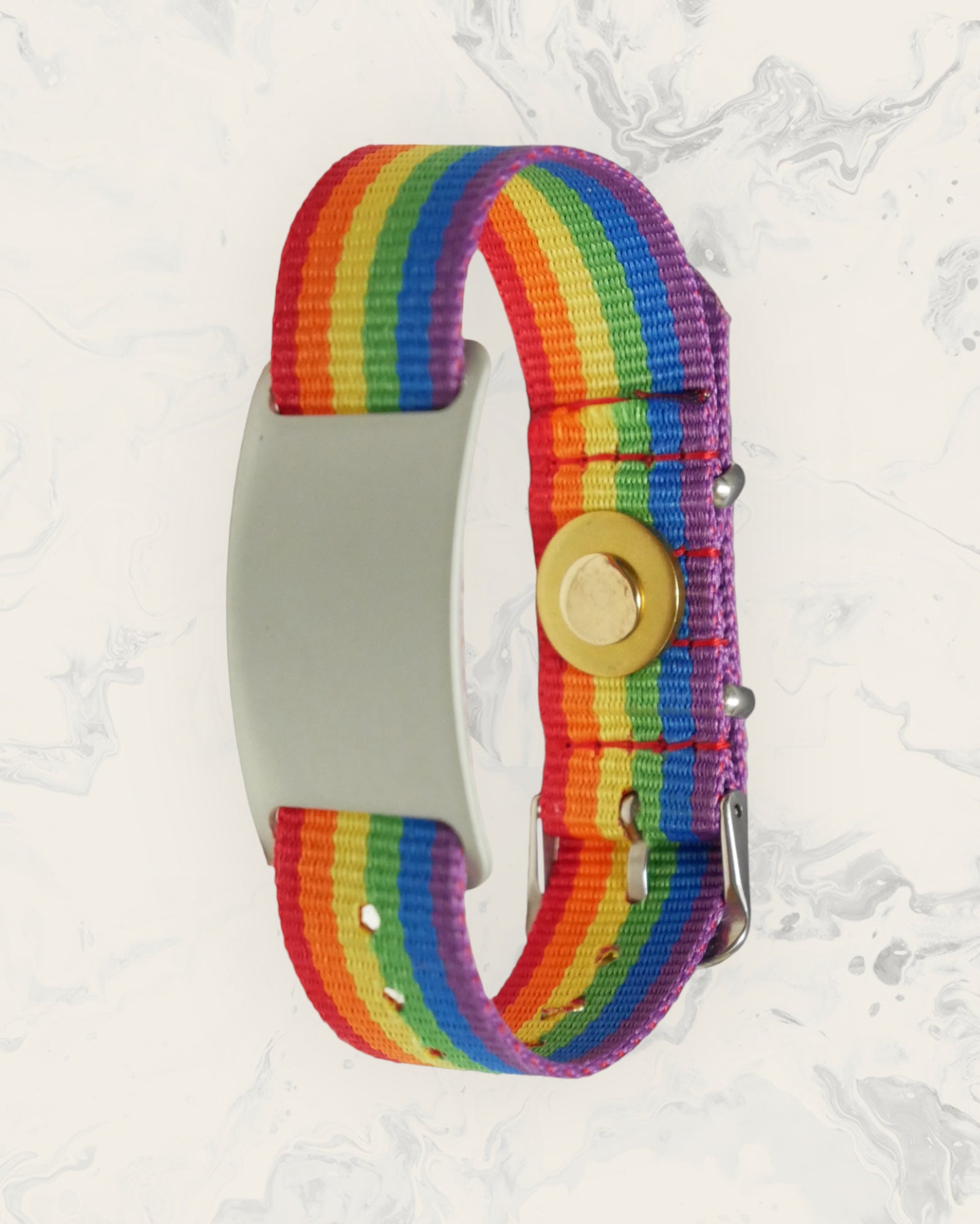 Natural Pain Relief and EMF Protection Bracelet Nylon Band Color Rainbow Striped with a Silver Slider