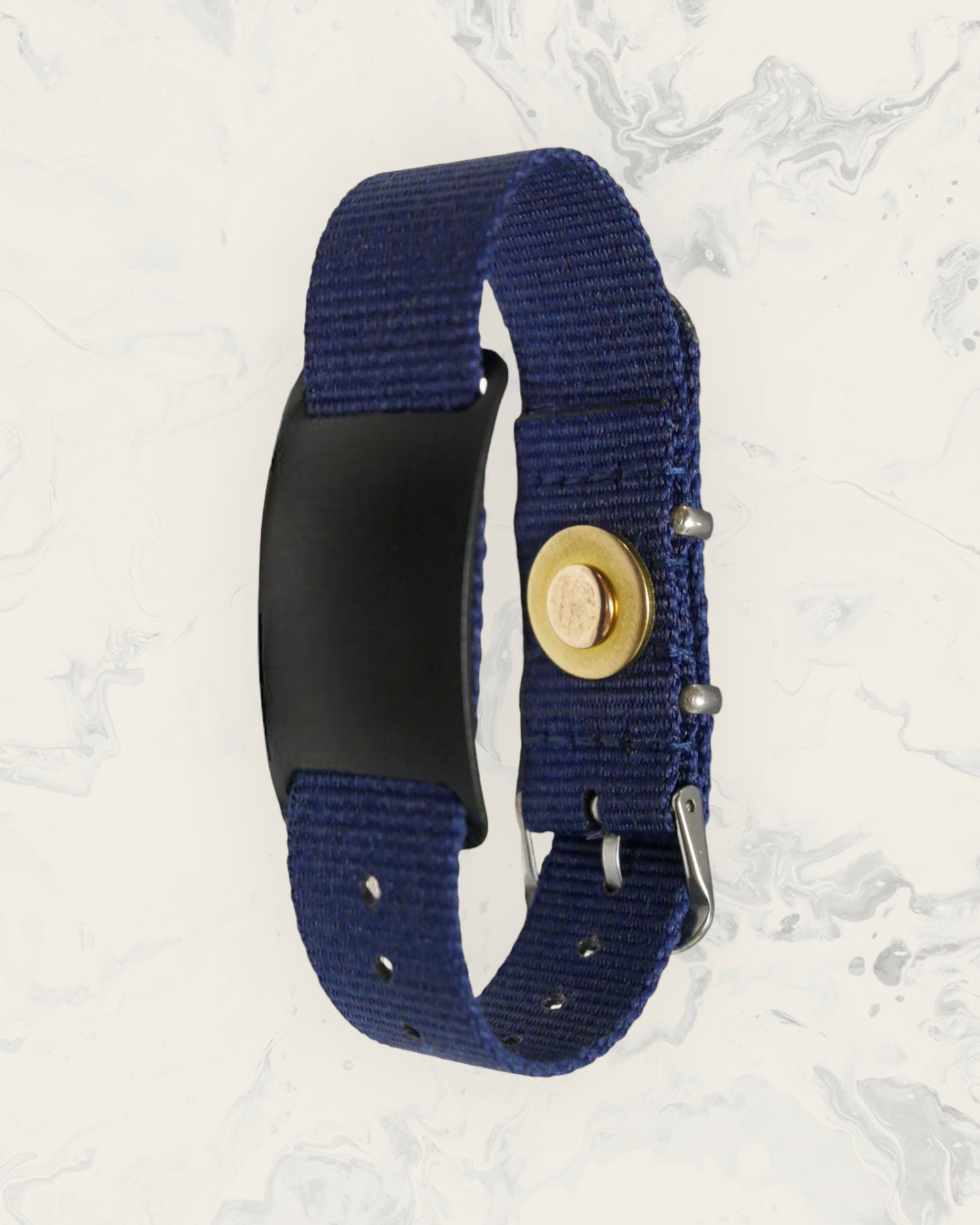 Natural Pain Relief and EMF Protection Bracelet Nylon Band Color Navy Blue with a Black Slider