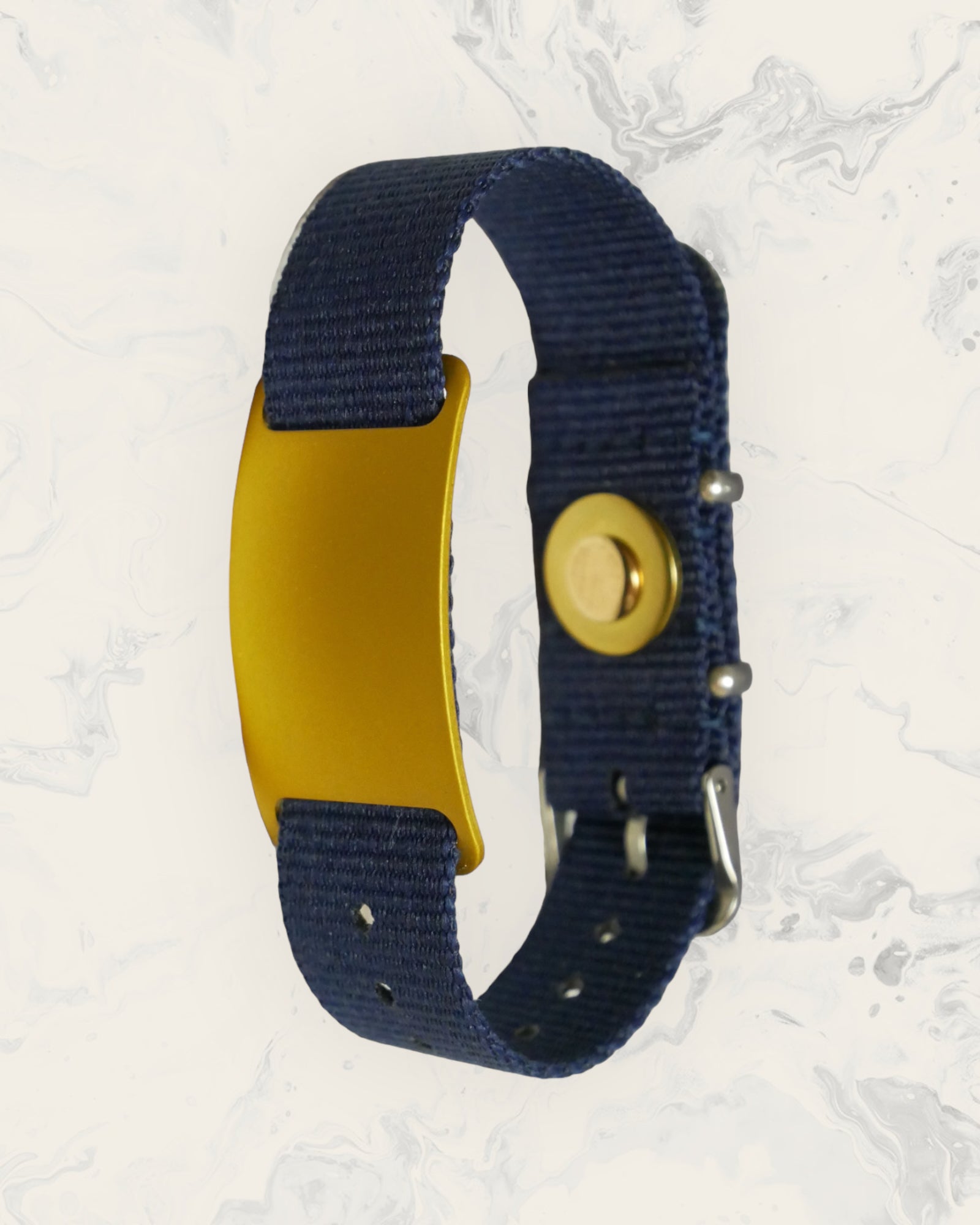 Frequency Jewelry Natural Pain Relief and EMF Protection Bracelet Nylon Band Color Navy Blue with a Gold Slider