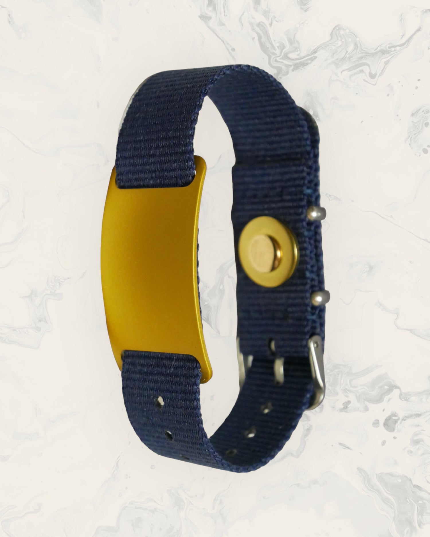 Natural Pain Relief and EMF Protection Bracelet Nylon Band Color Navy Blue with a Gold Slider