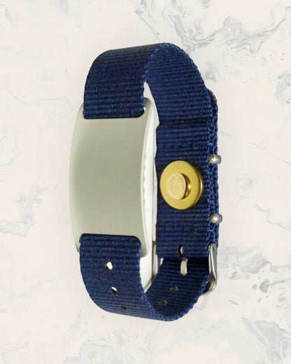Natural Pain Relief and EMF Protection Bracelet Nylon Band Color Navy Blue with a Silver Slider