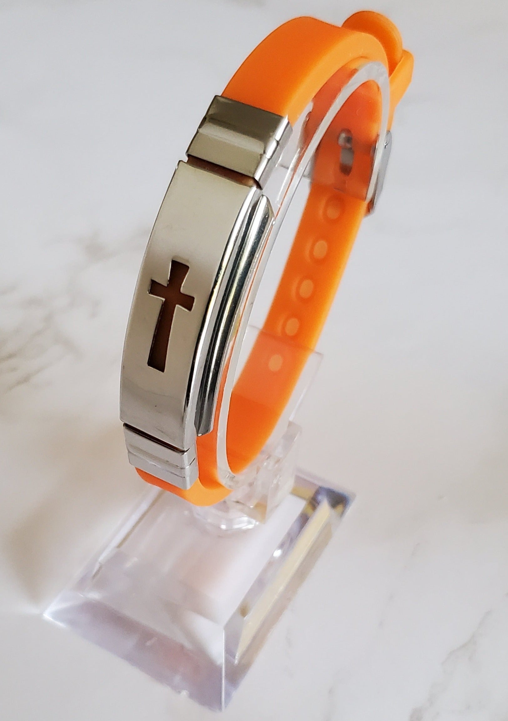 Pain Relief and EMF Protection Bracelet Cross Neoprene Band Color Orange