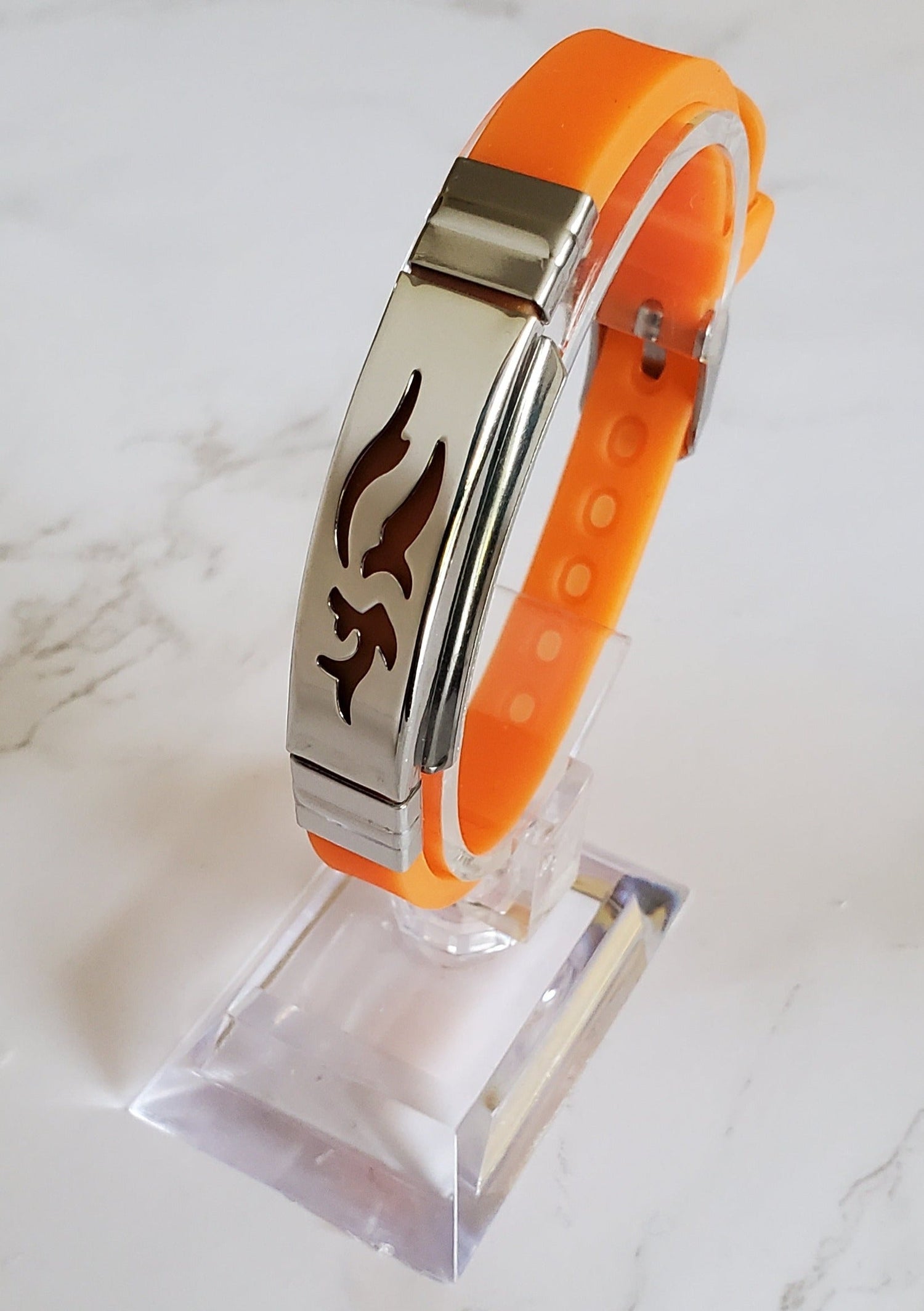 Frequency Jewelry Natural Pain Relief and EMF Protection Bracelet Dolphin Neoprene Band Color Orange