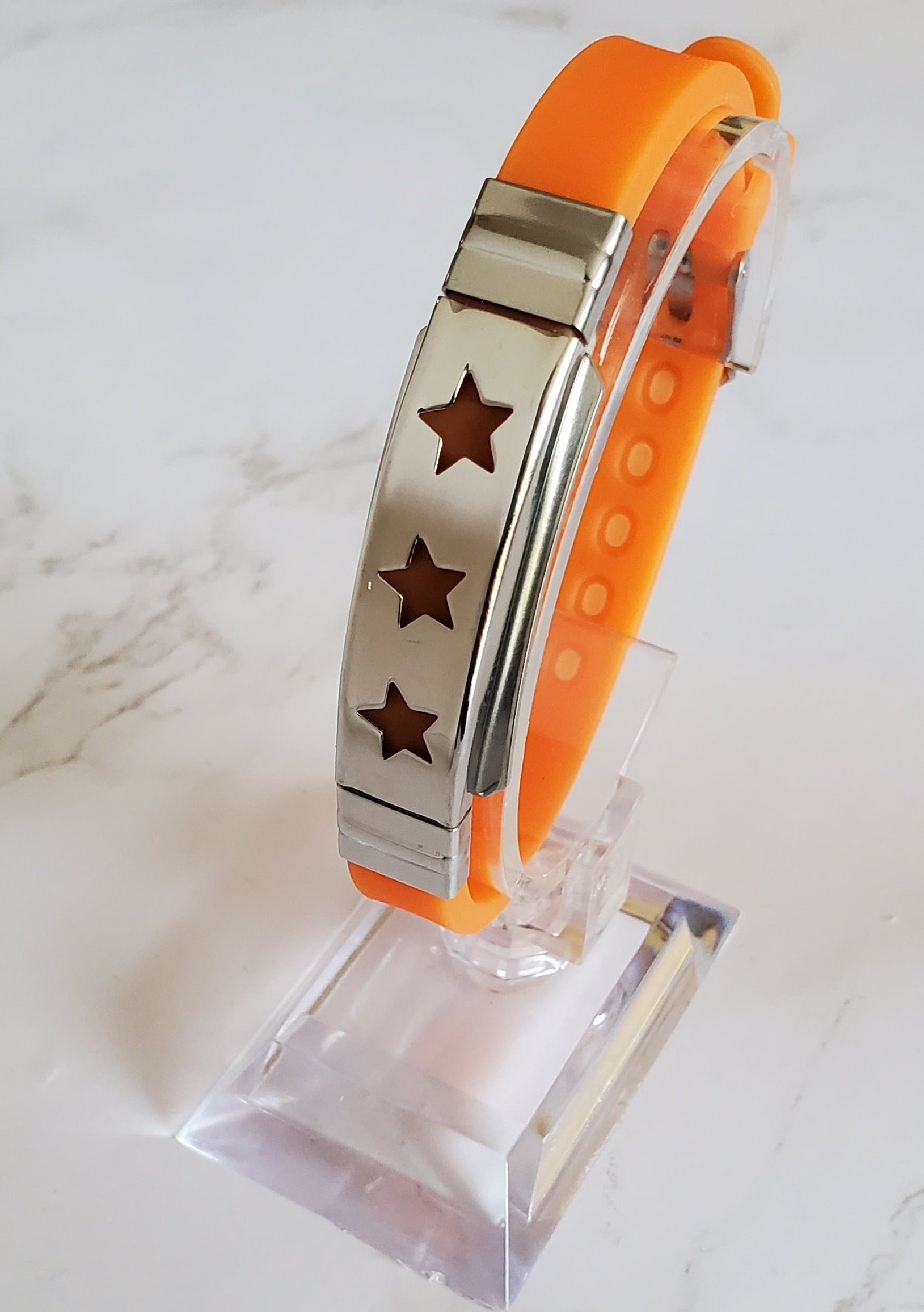 Pain Relief and EMF Protection Bracelet Stars Neoprene Band Color Orange