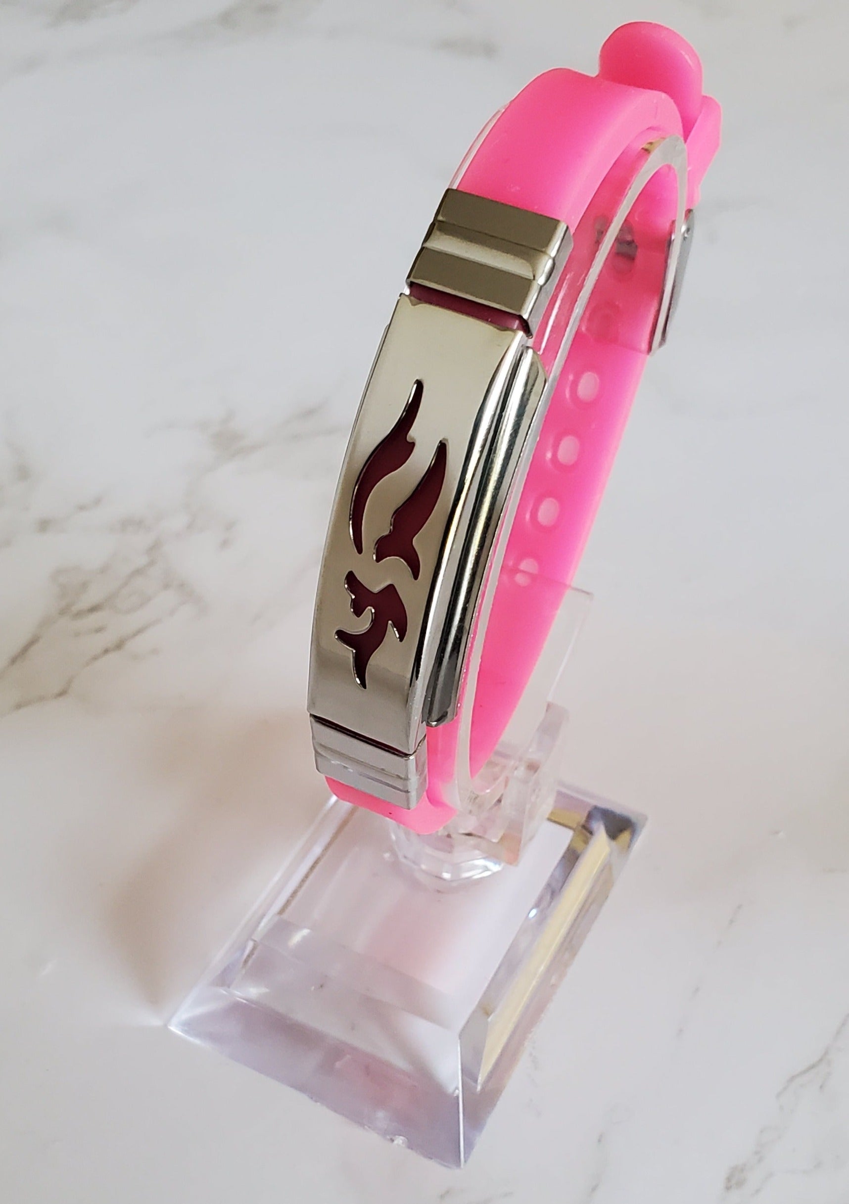 Frequency Jewelry Natural Pain Relief and EMF Protection Bracelet Dolphin Neoprene Band Color Pink