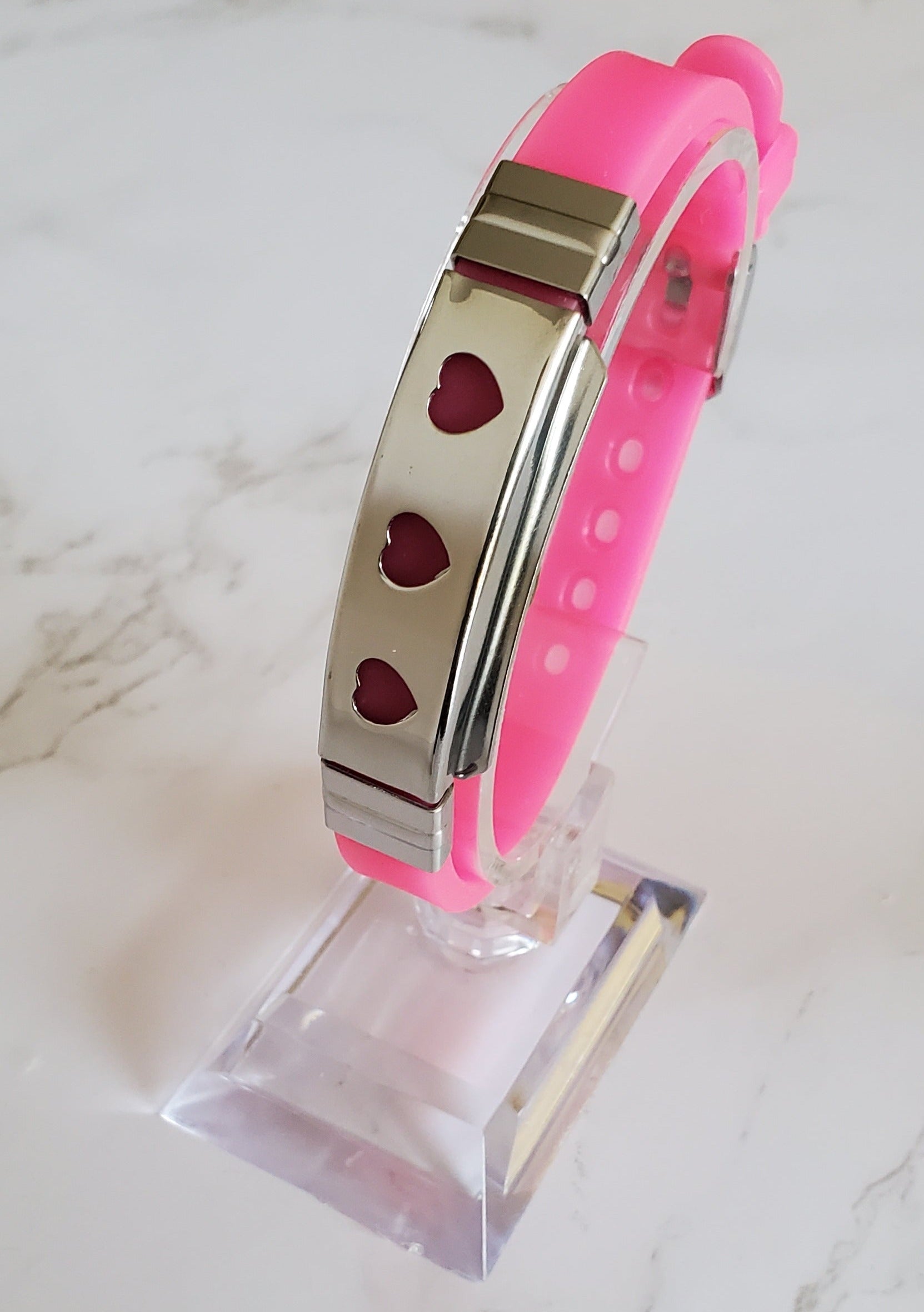 Frequency Jewelry Natural Pain Relief and EMF Protection Bracelet Hearts Neoprene Band Color Pink