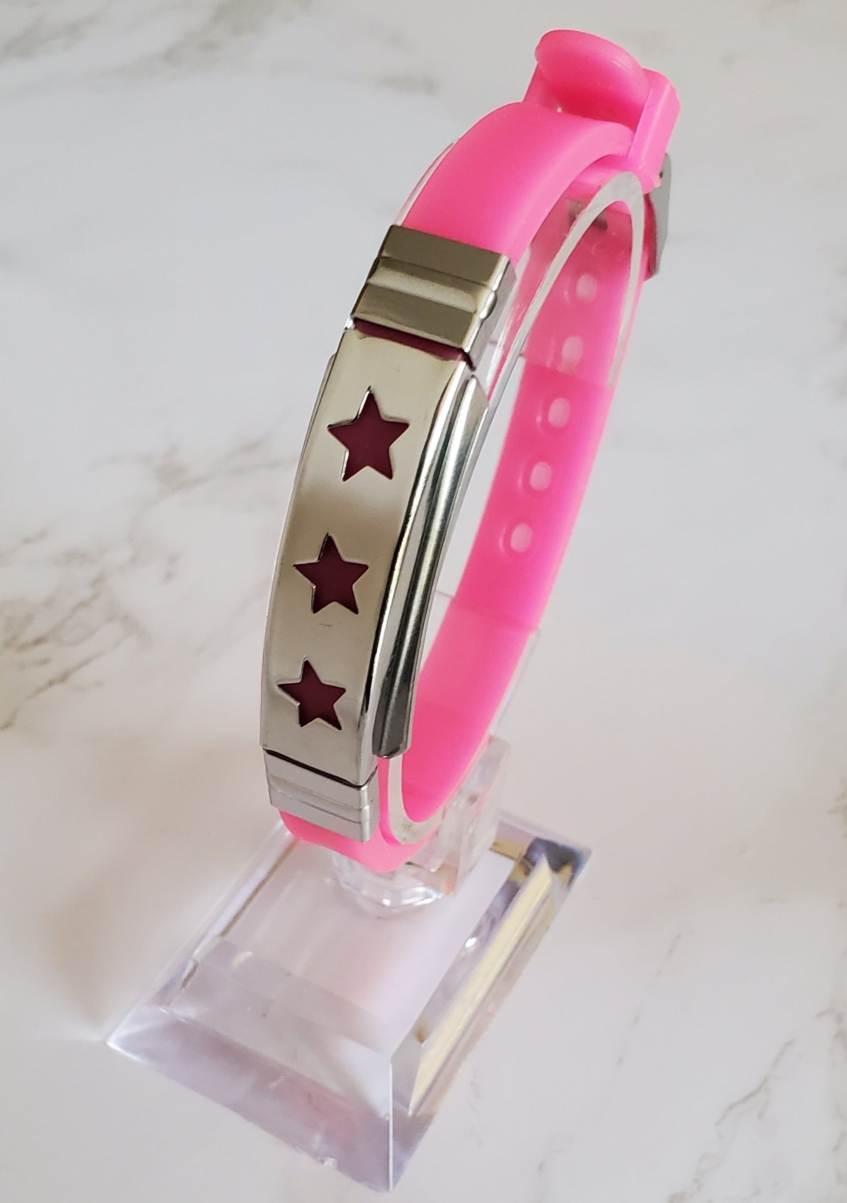 Frequency Jewelry Natural Pain Relief and EMF Protection Bracelet Stars Neoprene Band Color Pink