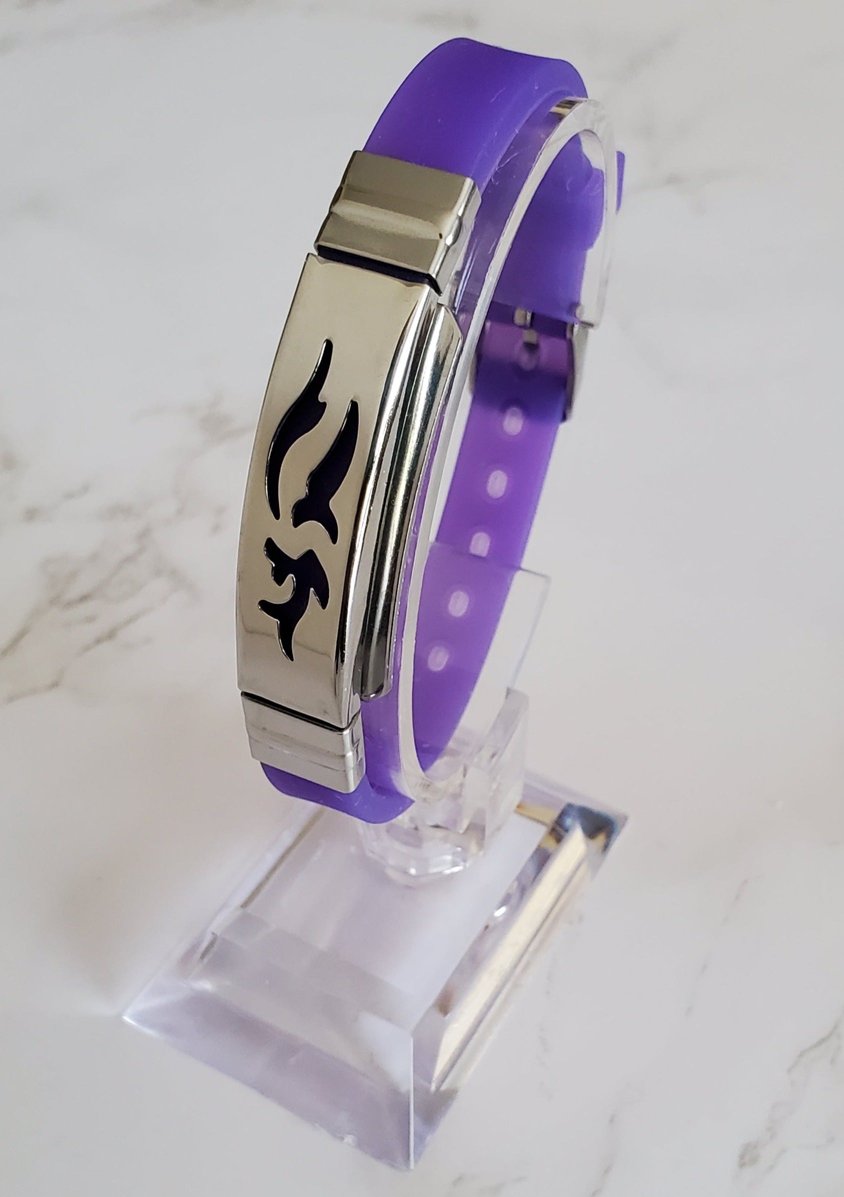 Frequency Jewelry Natural Pain Relief and EMF Protection Bracelet Dolphin Neoprene Band Color Purple