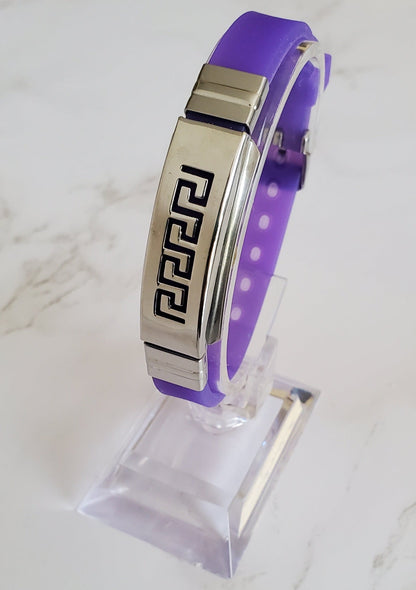 Pain Relief and EMF Protection Bracelet Greek Key Neoprene Band Color Purple
