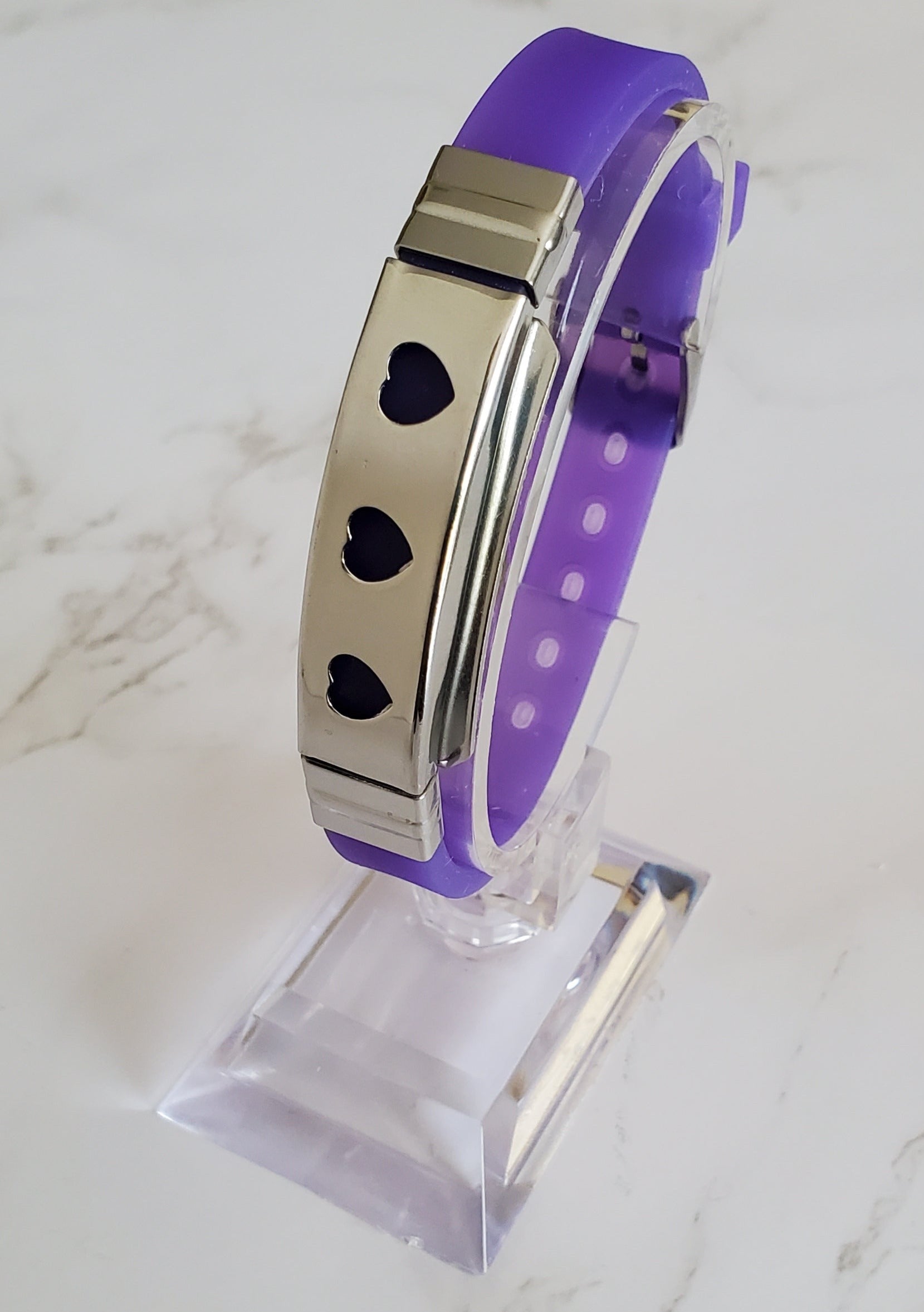 Frequency Jewelry Natural Pain Relief and EMF Protection Bracelet Hearts Neoprene Band Color Purple