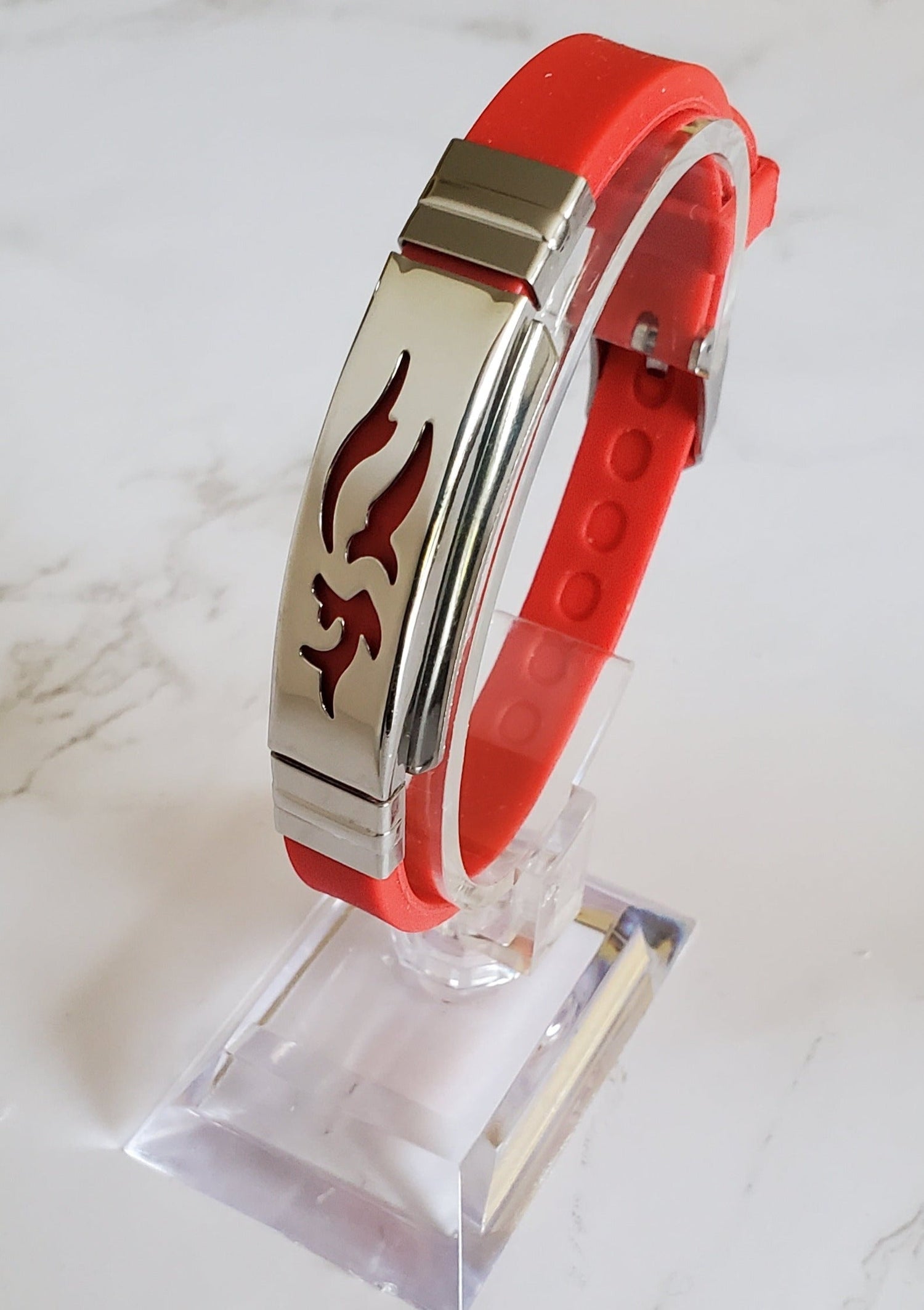 Frequency Jewelry Natural Pain Relief and EMF Protection Bracelet Dolphin Neoprene Band Color Red