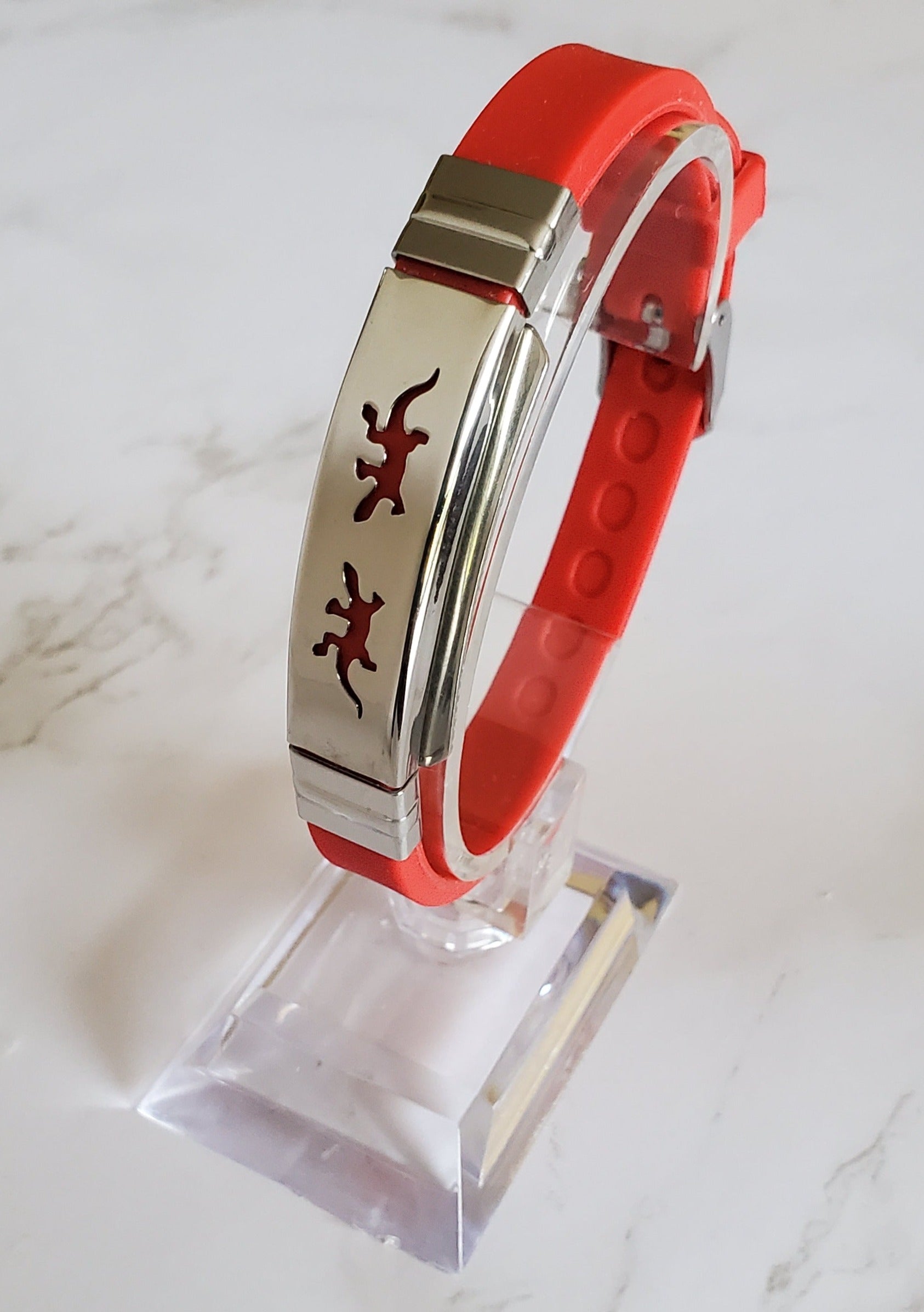 Frequency Jewelry Natural Pain Relief and EMF Protection Bracelet Gecko Neoprene Band Color Red