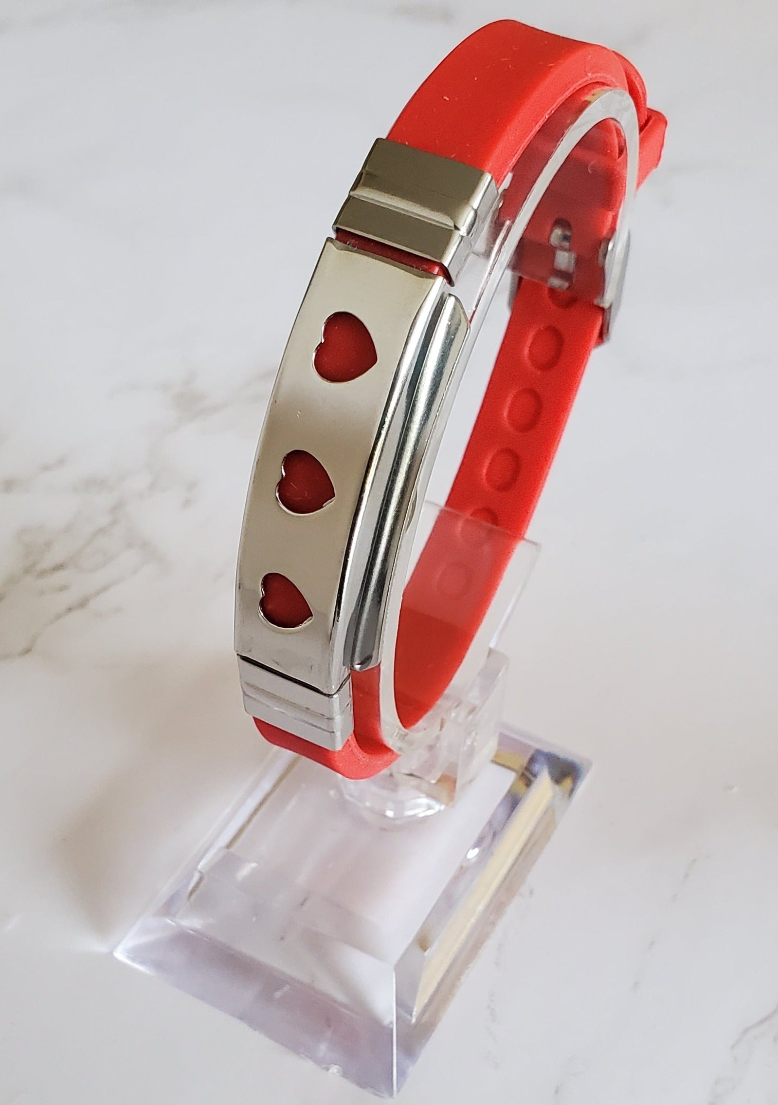 Frequency Jewelry Natural Pain Relief and EMF Protection Bracelet Hearts Neoprene Band Color Red