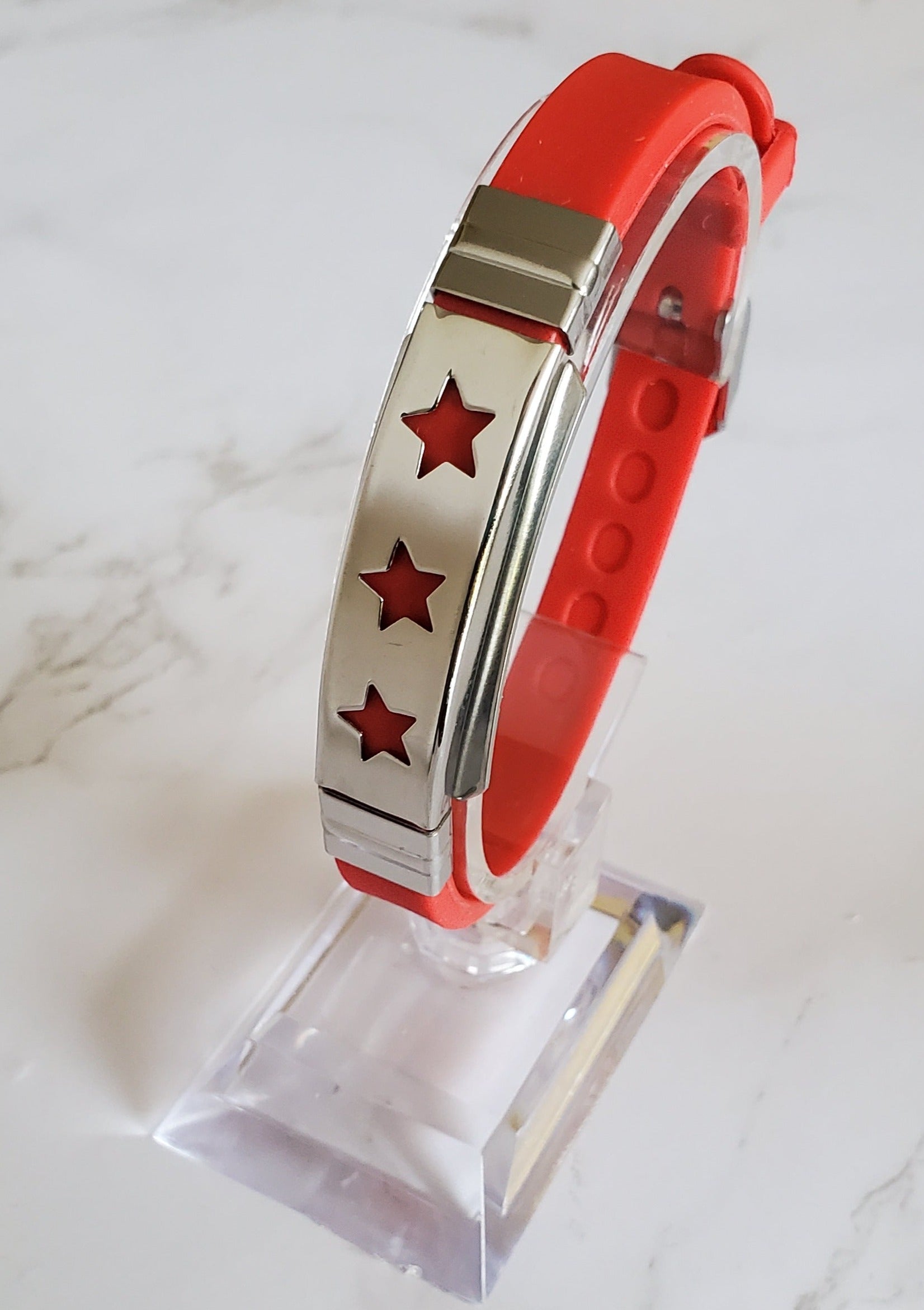 Frequency Jewelry Natural Pain Relief and EMF Protection Bracelet Stars Neoprene Band Color Red