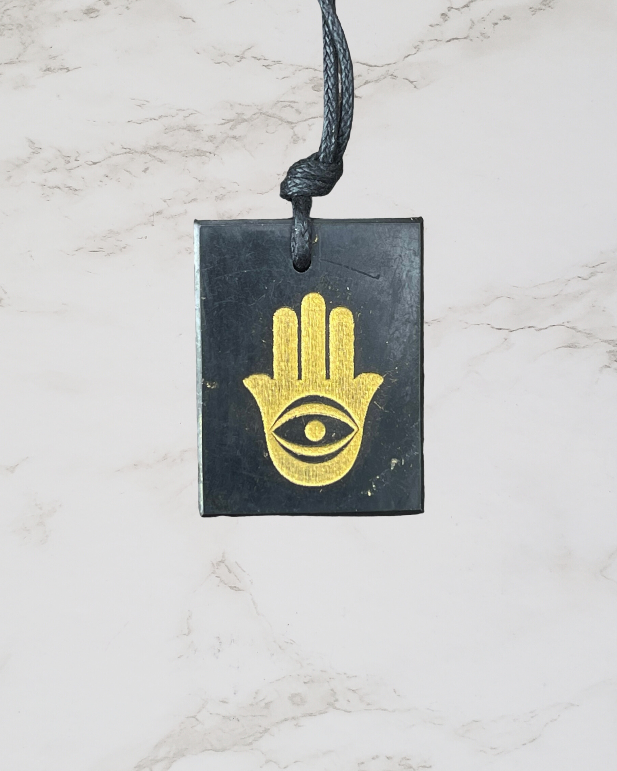 Frequency Jewelry Natural Pain Relief and Protection from 5G and EMFs Shungite Necklace with Engraved Hand