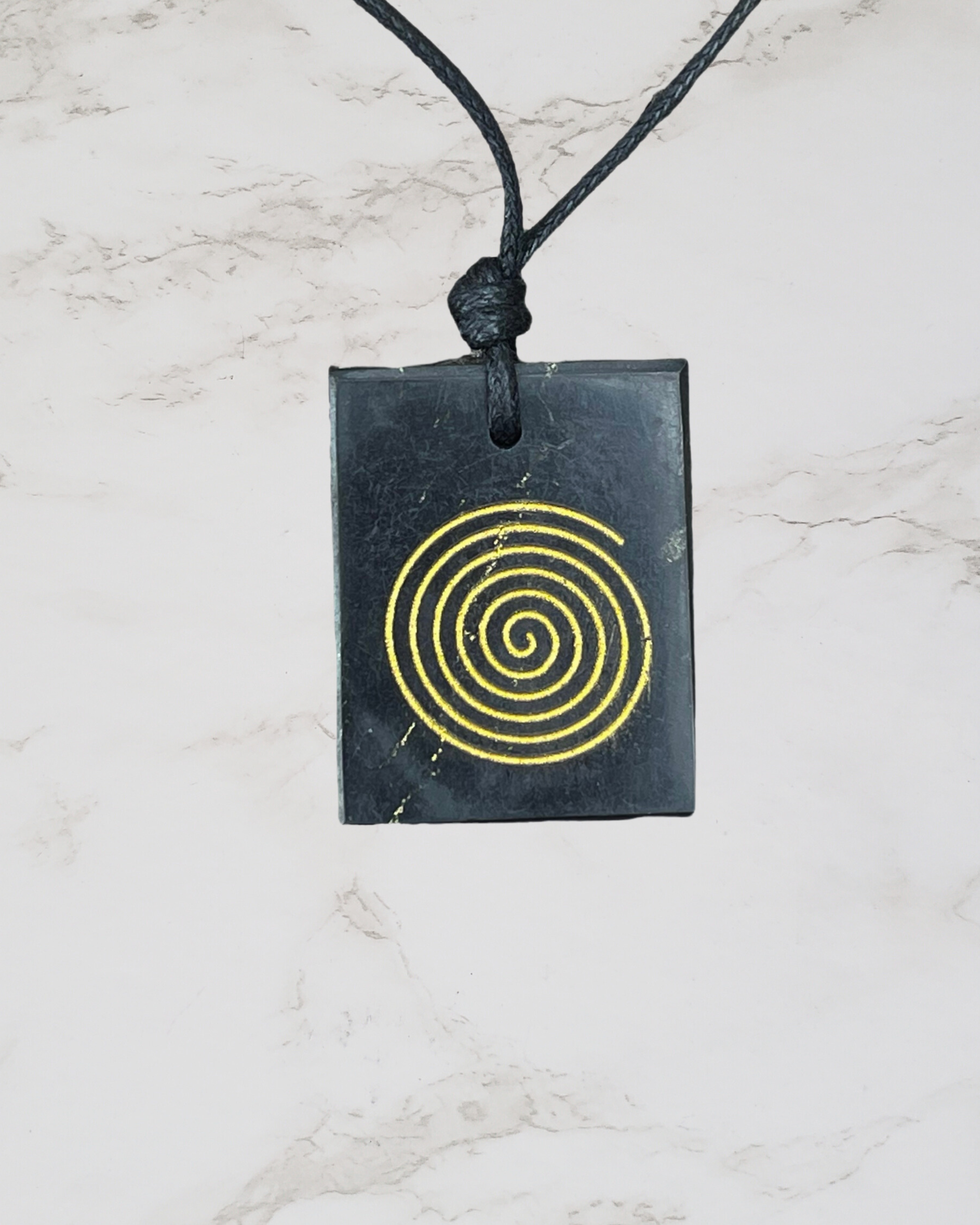 Frequency Jewelry Natural Pain Relief and Protection from 5G and EMFs Shungite Necklace with Engraved Spiral