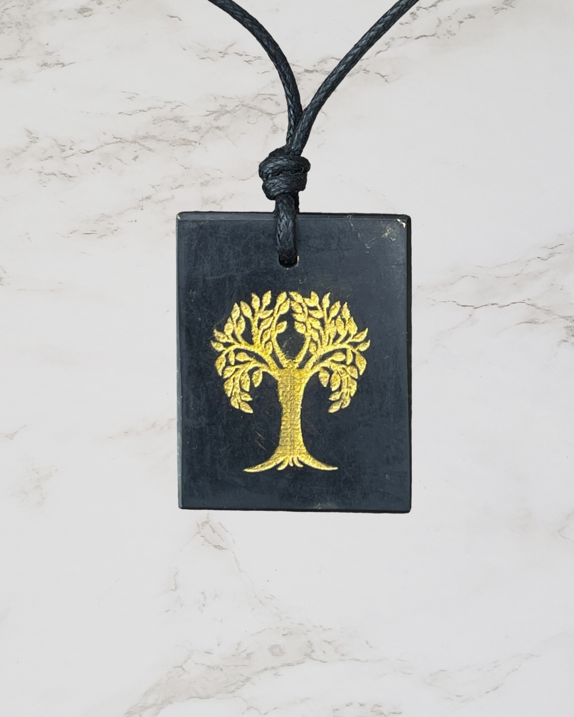 Frequency Jewelry Natural Pain Relief and Protection from 5G and EMFs Shungite Necklace with Engraved Tree of Life