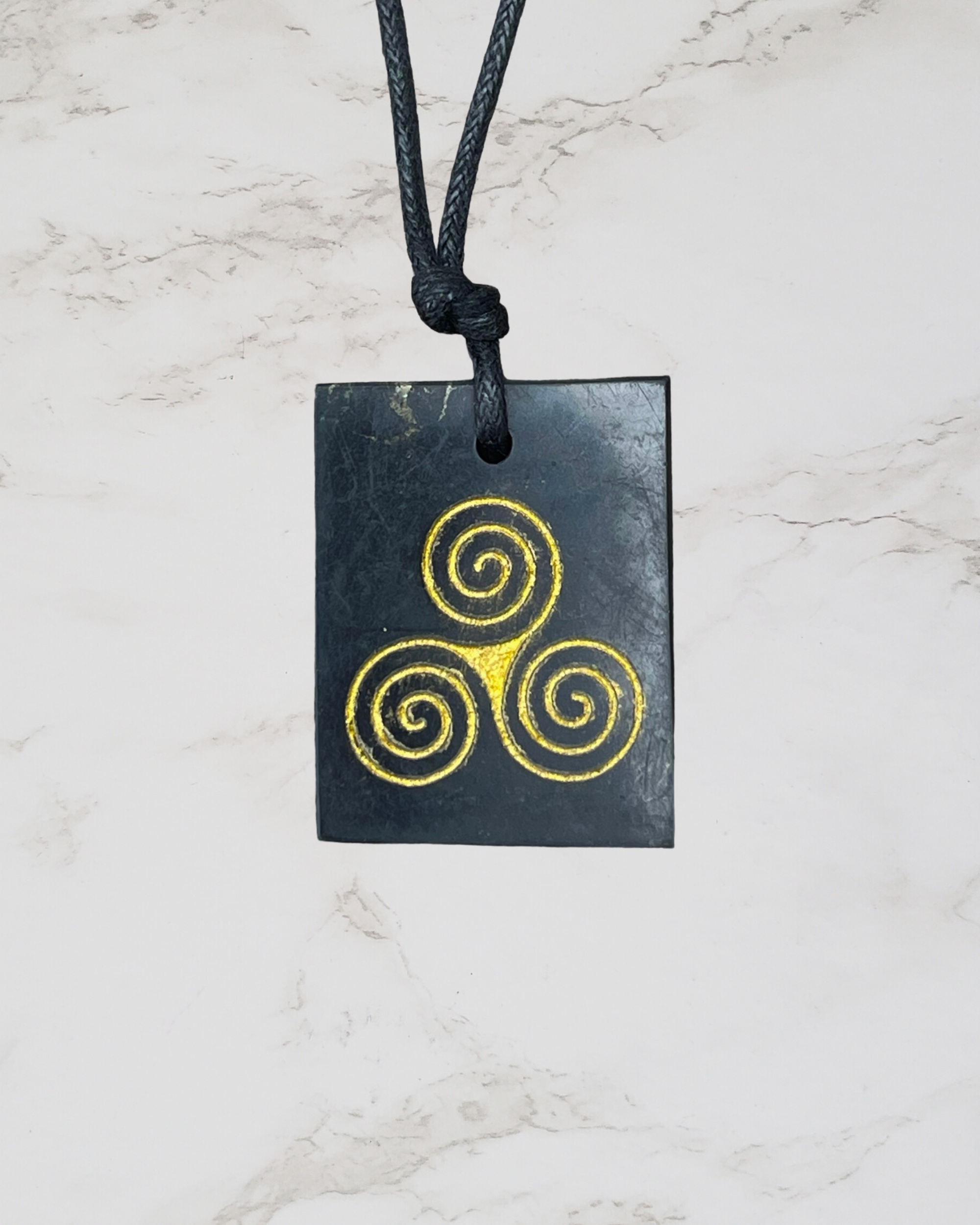 Frequency Jewelry Natural Pain Relief and Protection from 5G and EMFs Shungite Necklace with Engraved Triskele