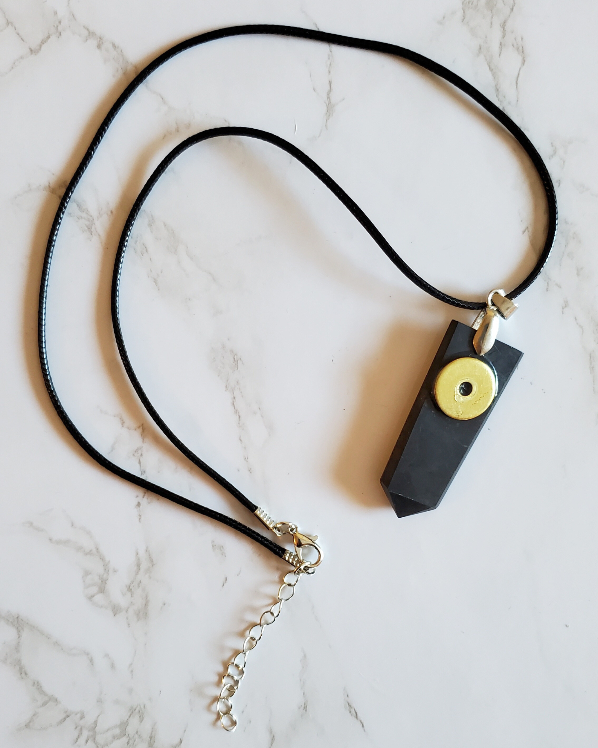 Frequency Jewelry Natural Pain Relief and Protection from 5G and EMFs Shungite Pendant Necklace Back and Clasp View