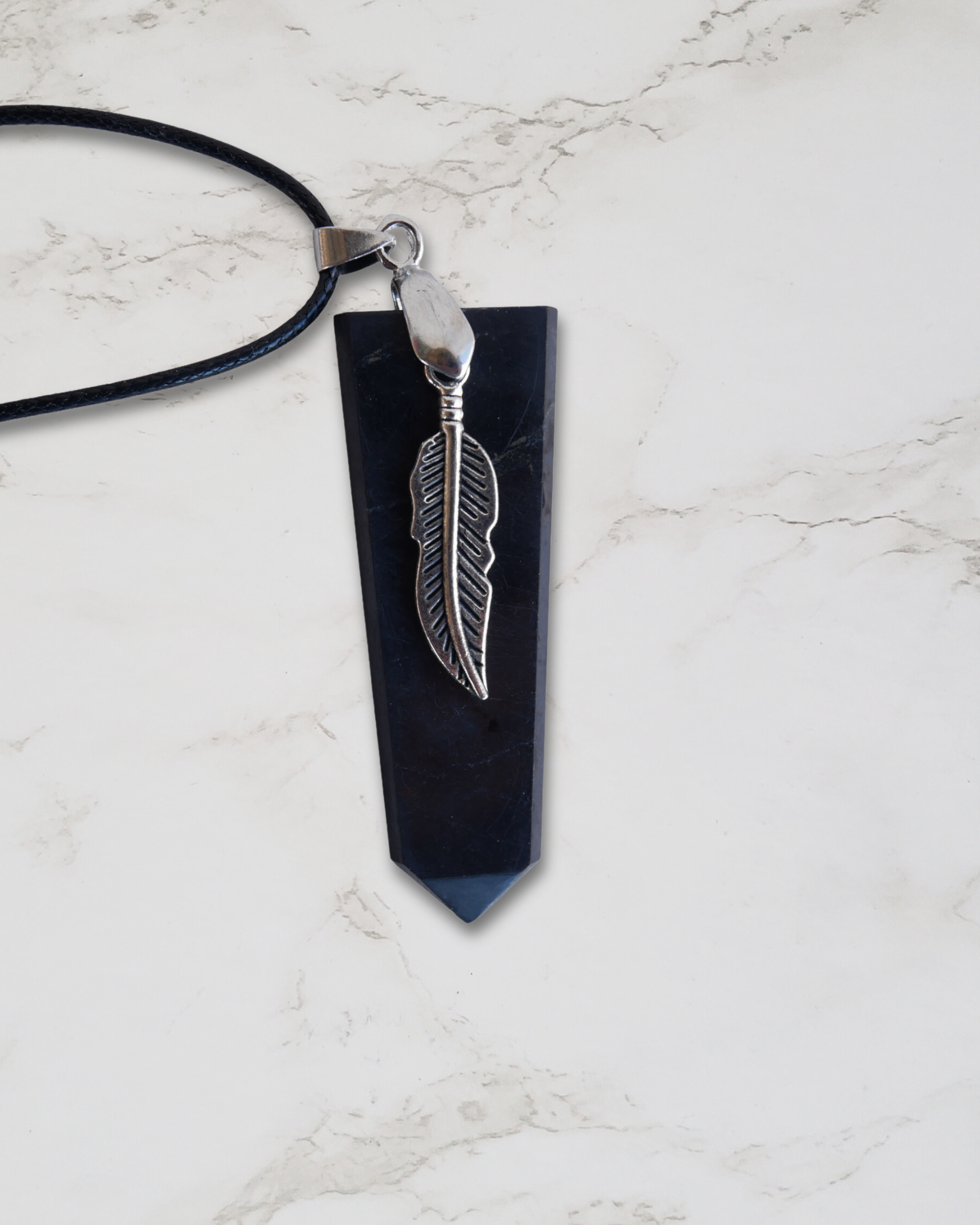 Frequency Jewelry Natural Pain Relief and Protection from 5G and EMFs Shungite Pendant Necklace with Feather Charm