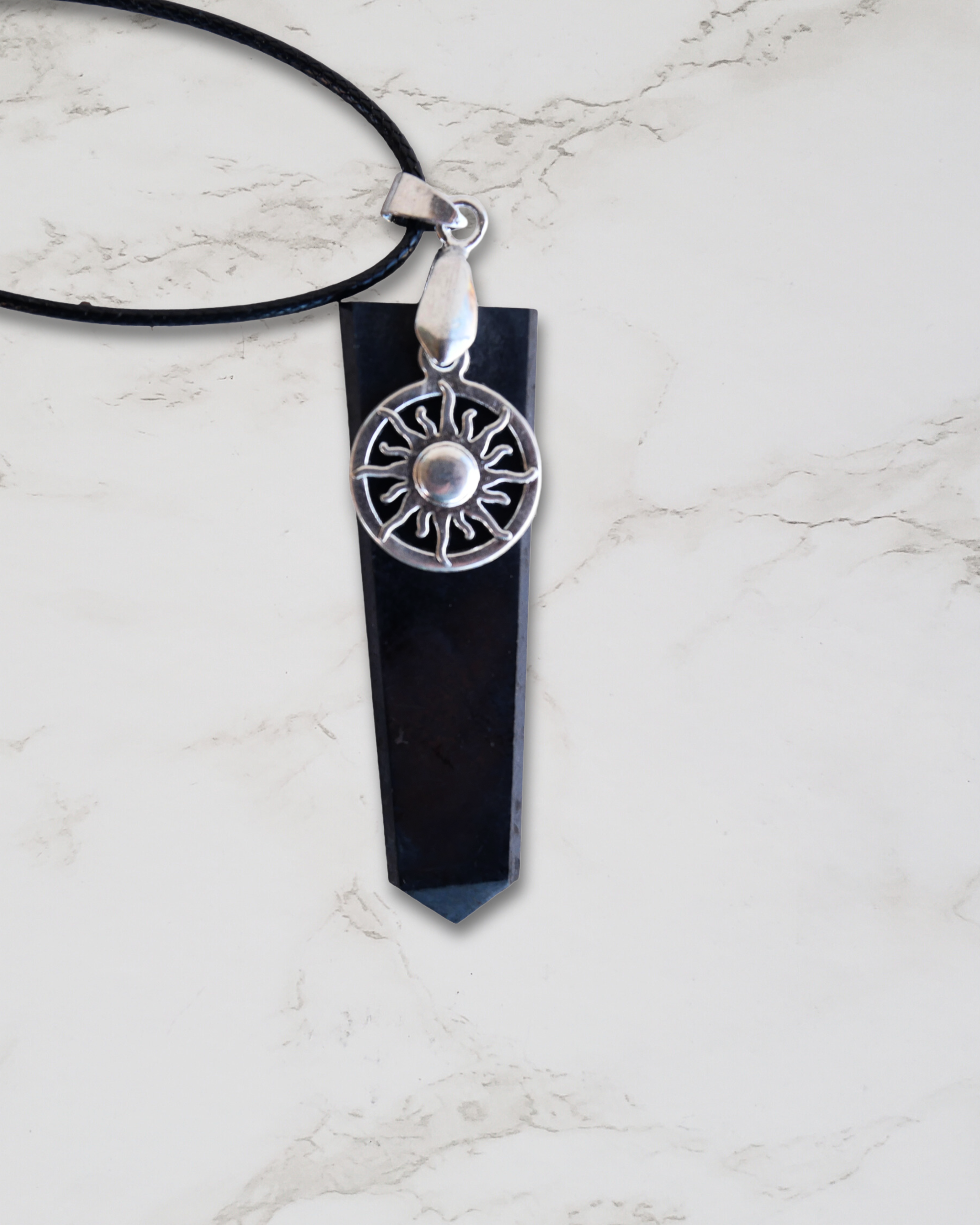 Frequency Jewelry Natural Pain Relief and Protection from 5G and EMFs Shungite Pendant Necklace with Sun Charm