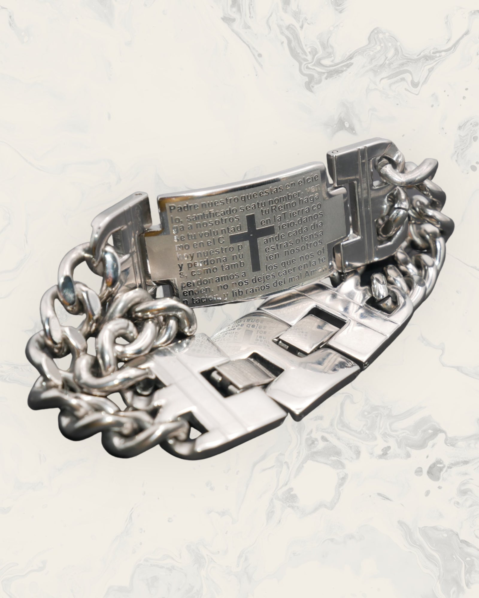 Frequency Jewelry Natural Pain Relief and Protection from 5G and EMFs Silver Stainless Steel Bracelet with Lord&