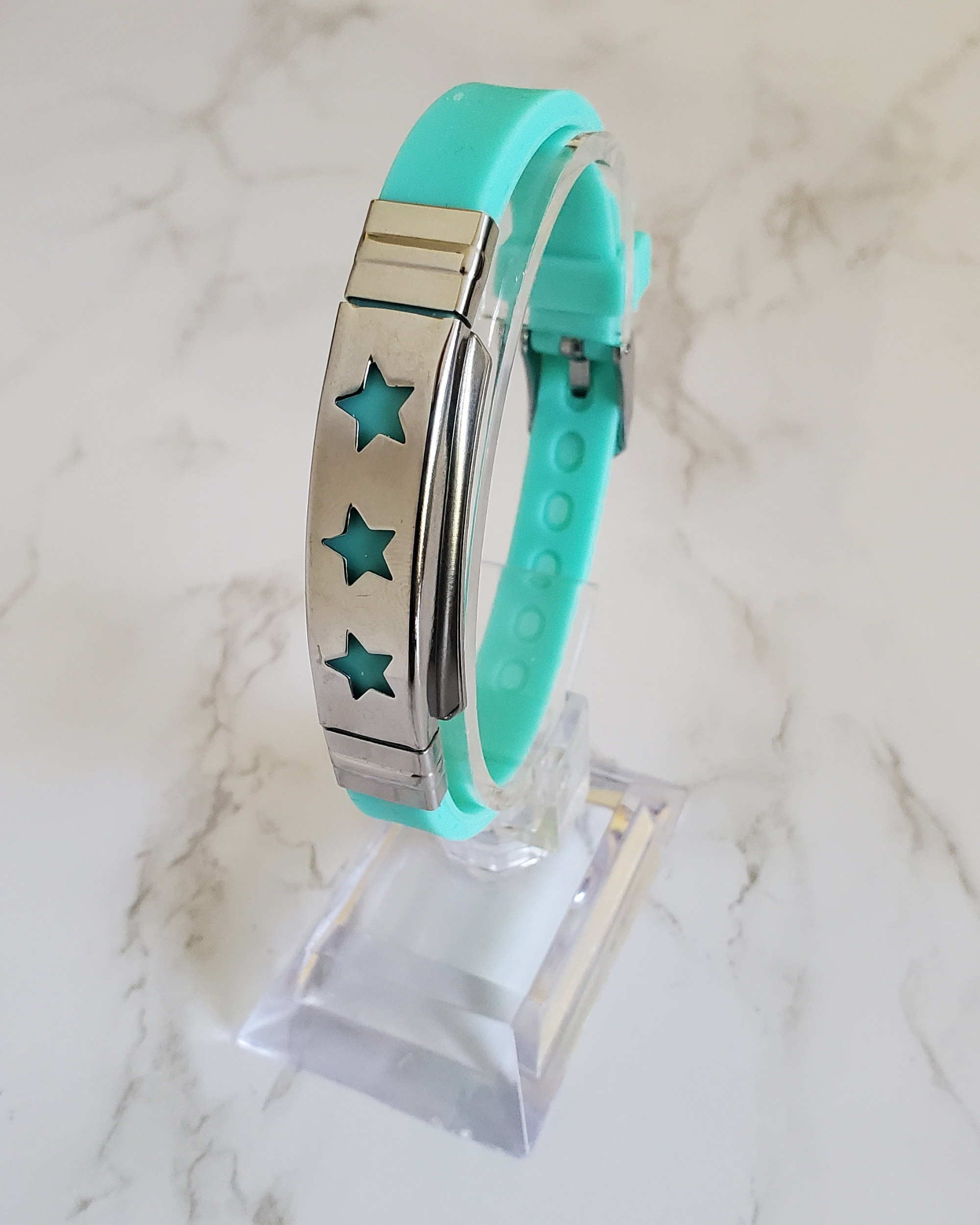 Frequency Jewelry Natural Pain Relief and EMF Protection Bracelet Stars Neoprene Band Color Mint Green
