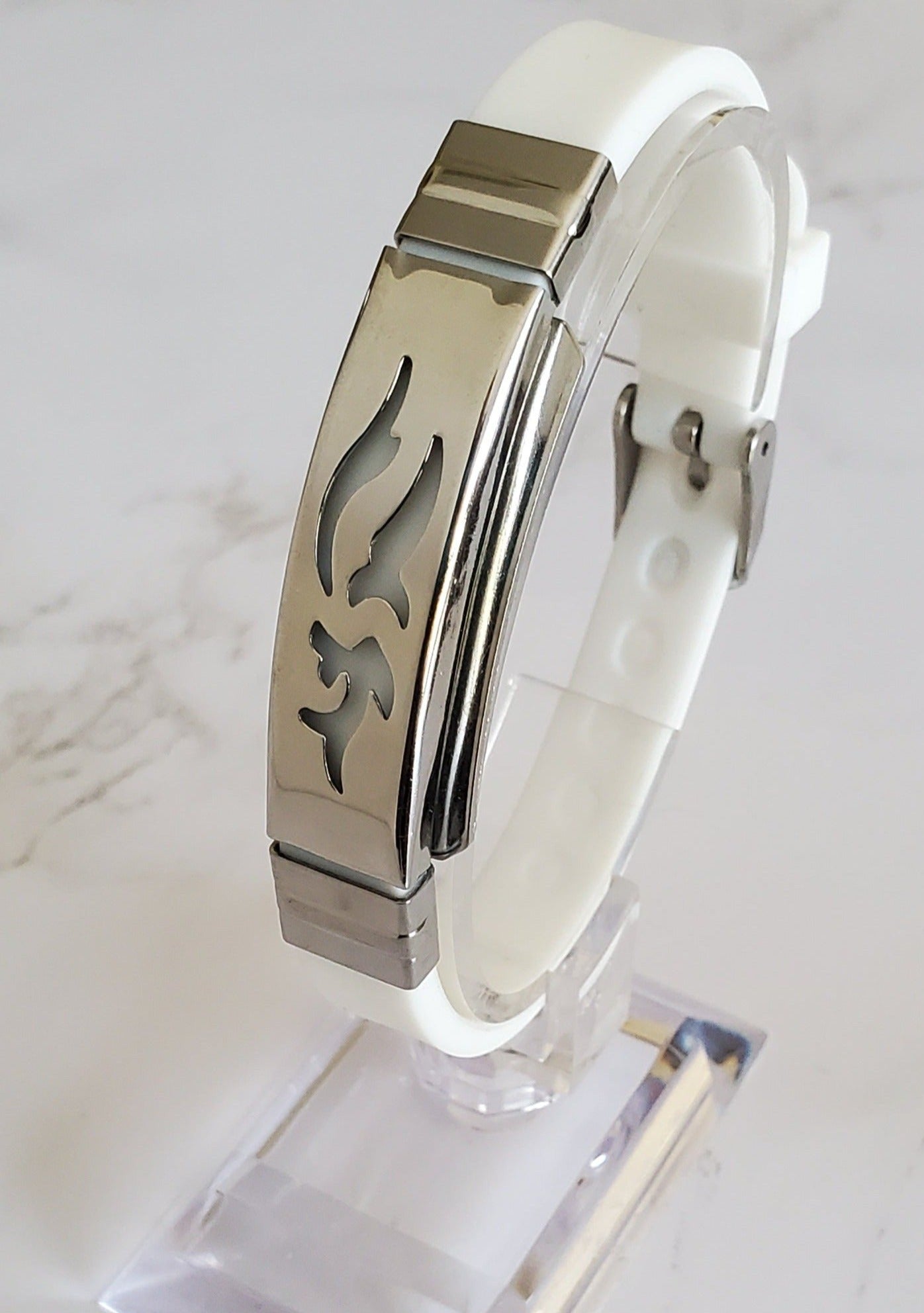 Frequency Jewelry Natural Pain Relief and EMF Protection Bracelet Dolphin Neoprene Band Color White