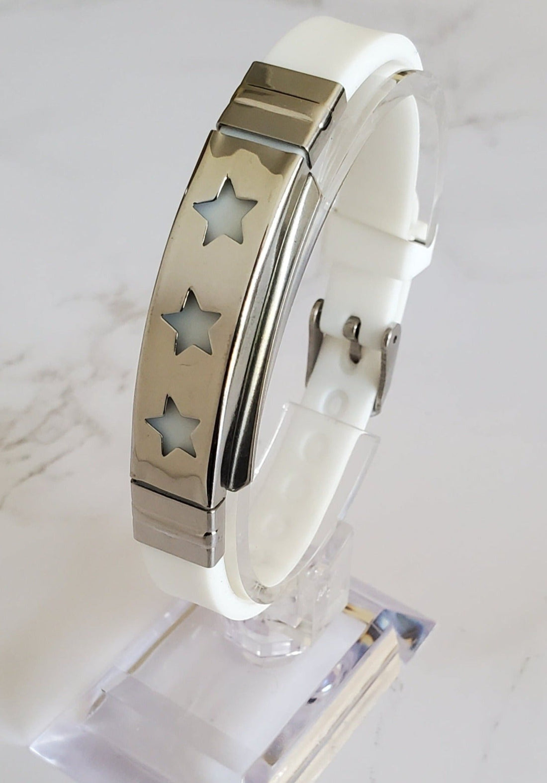 Pain Relief and EMF Protection Bracelet Stars Neoprene Band Color White