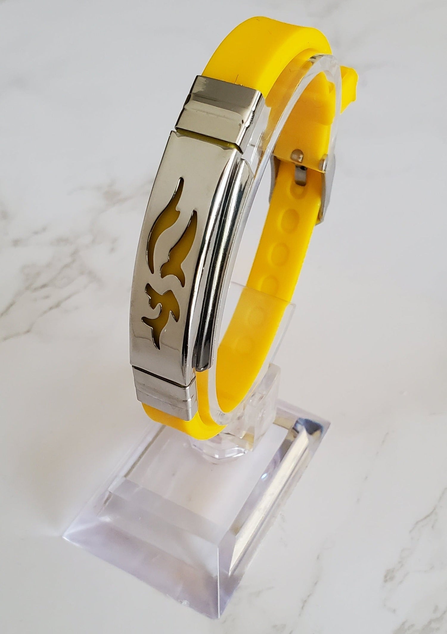 Frequency Jewelry Natural Pain Relief and EMF Protection Bracelet Dolphin Neoprene Band Color Yellow