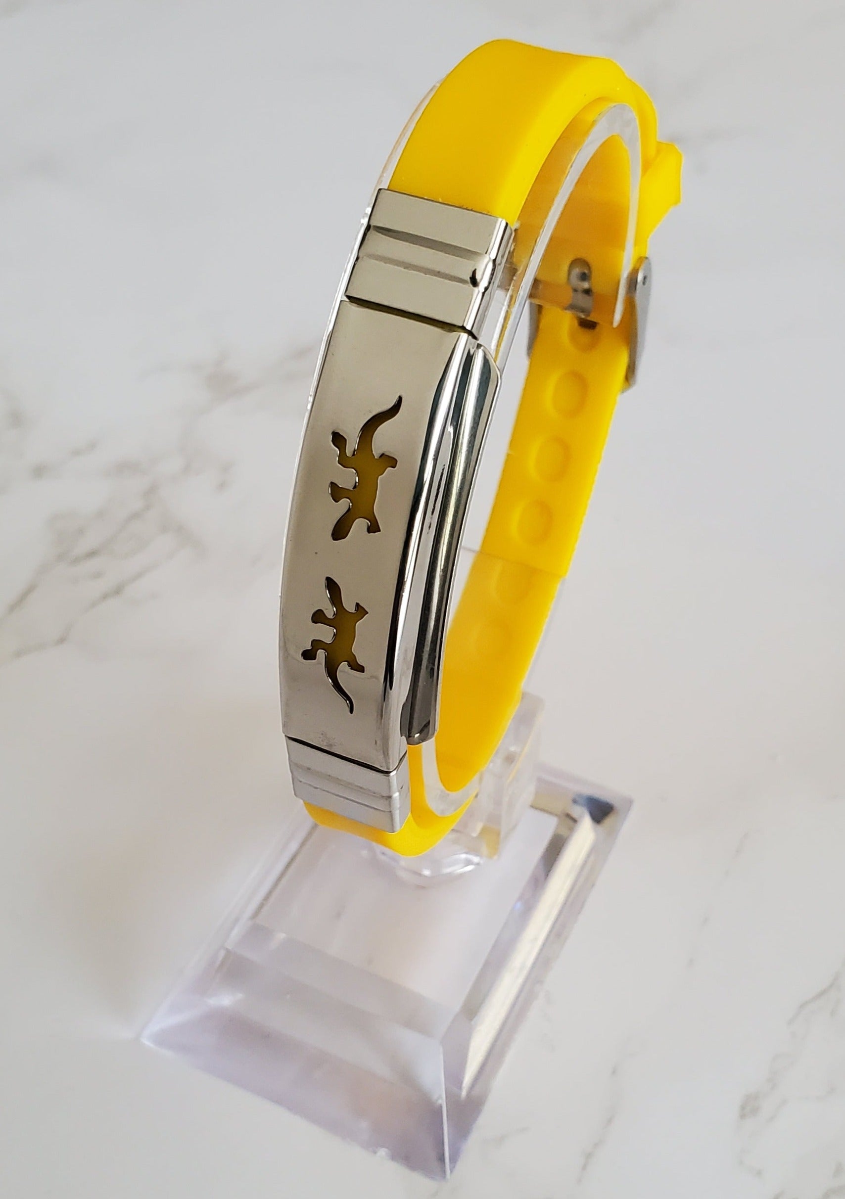 Frequency Jewelry Natural Pain Relief and EMF Protection Bracelet Gecko Neoprene Band Color Yellow