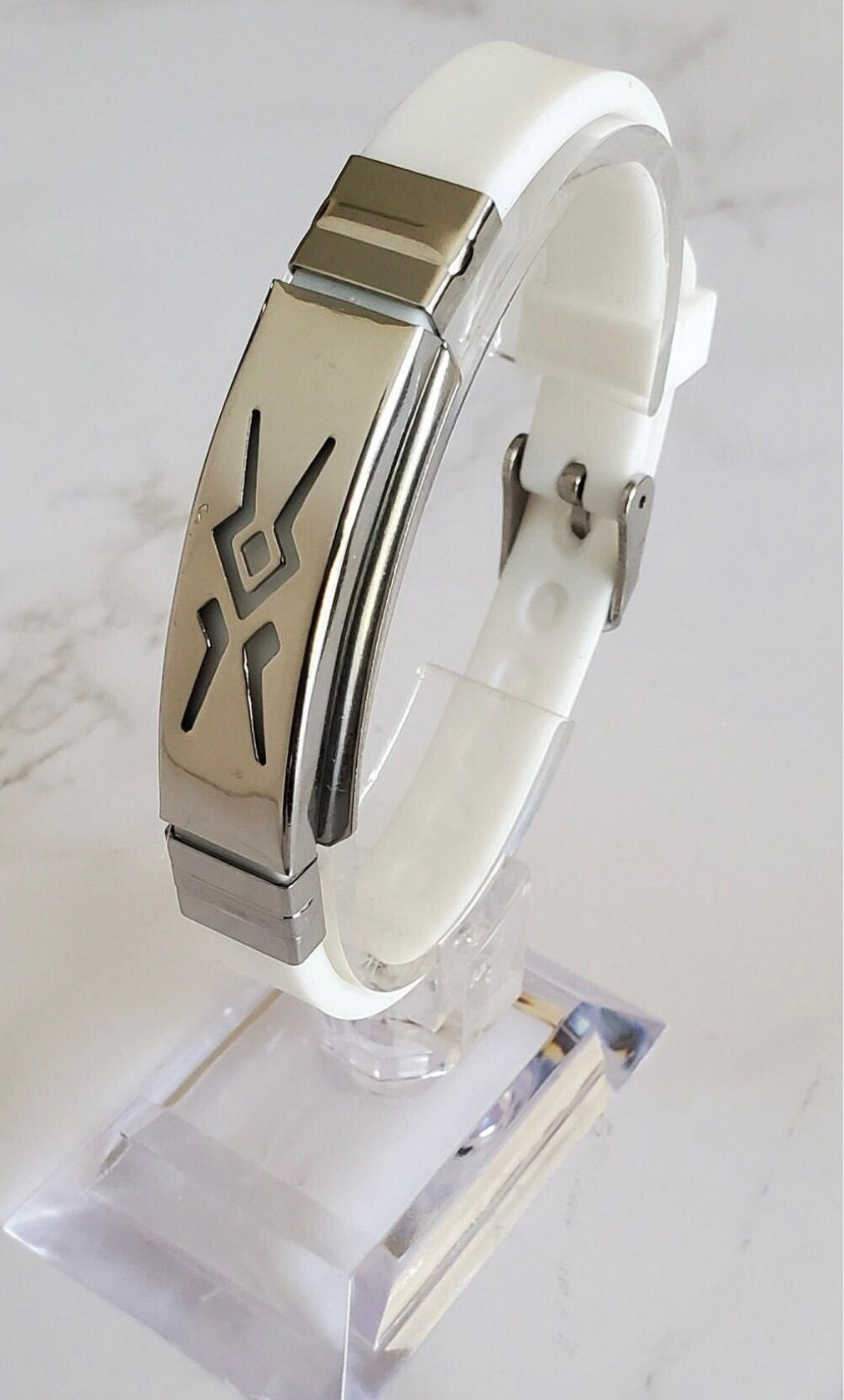 Frequency Jewelry Natural Pain Relief and EMF Protection Bracelet Aztec Neoprene Band Color White